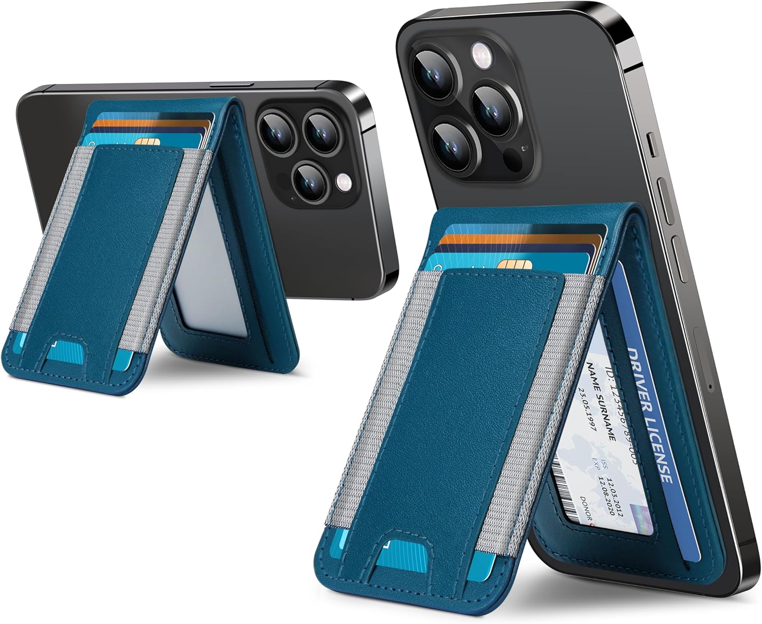 ExtreLife 2-in-1 Magsafe Wallet, Open ID Window, Magnetic Wallet for iPhone 17/16/15/14 Pro Max/14 Pro/14/14 Plus/13/12 Series,Adjustable Stand, 9 Cards Holder, Vegan Leather, Blue