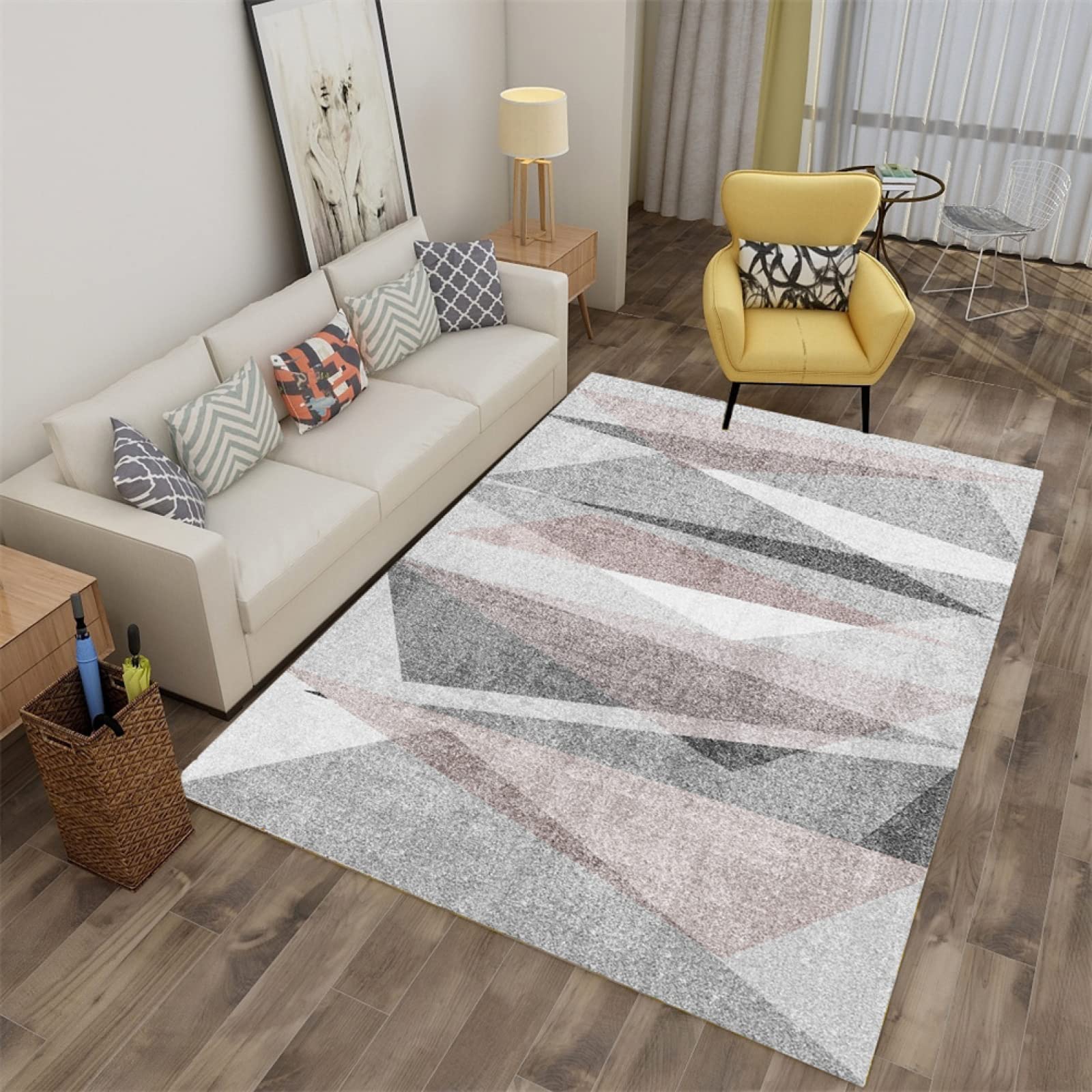 Tapis 3D rose en imitation cachemire 70x140cm antidérapant