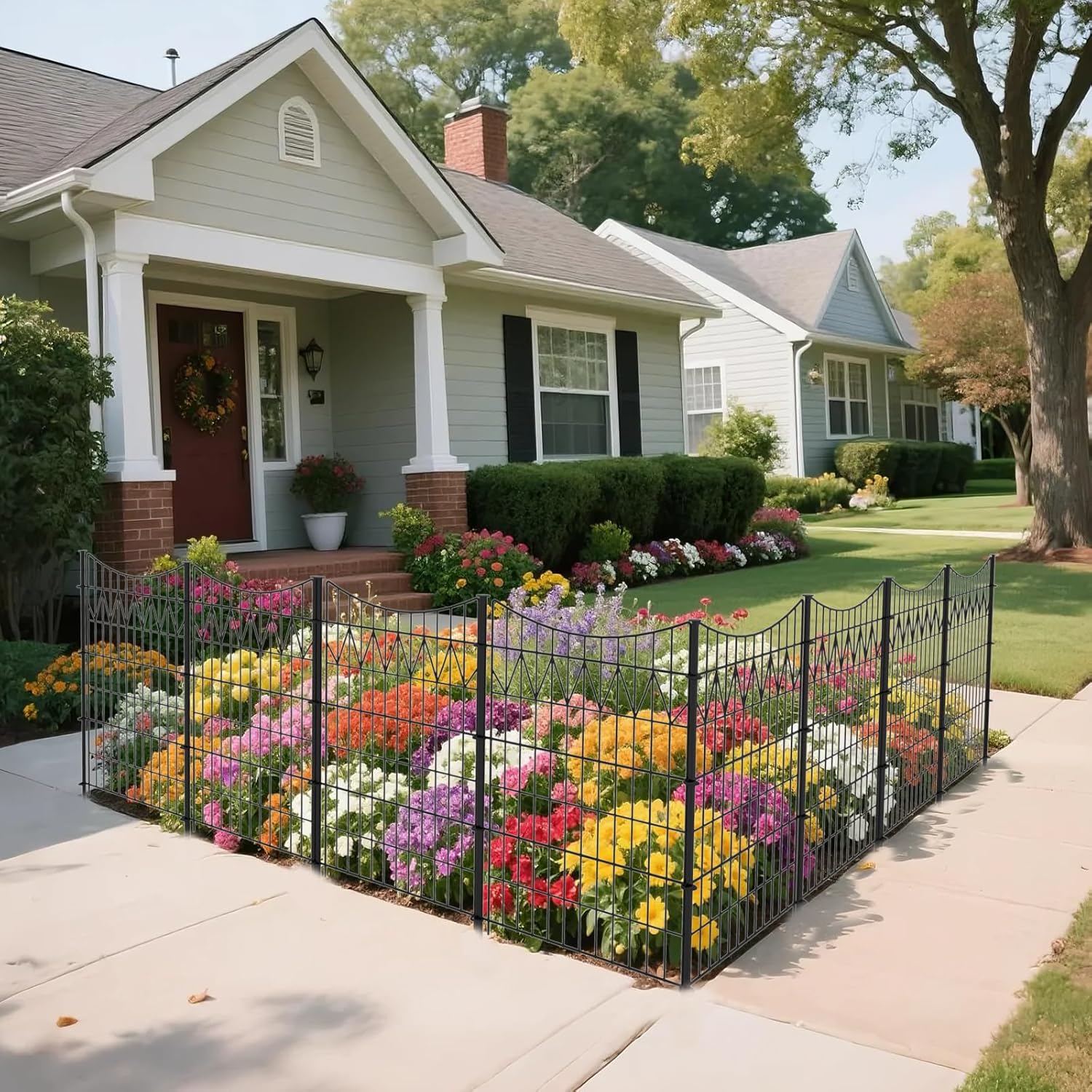 6 Panels No Dig Decorative Metal Fence for Yard, 40in(H)×13.5ft(L) Reusable Tall Garden Fence | Rustproof Animal Barrier with Extra-Long Ground Stakes | Temporary Durable Border Fence for Dog, Black