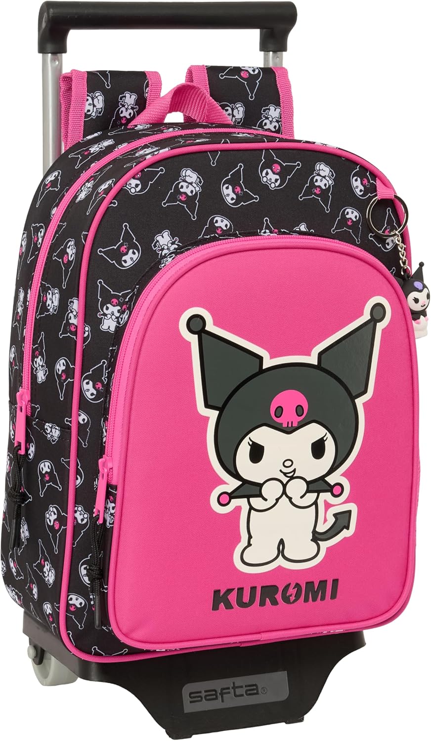 safta KUROMI Zaino per Bambini con Trolley 705, Ideale per Bambini di Diverse Età, Comodo e Versatile, Qualità e Resistenza, 26 x 11 x 34 cm, Nero/Fucsia, M, Casual, Nero/Fucsia, M