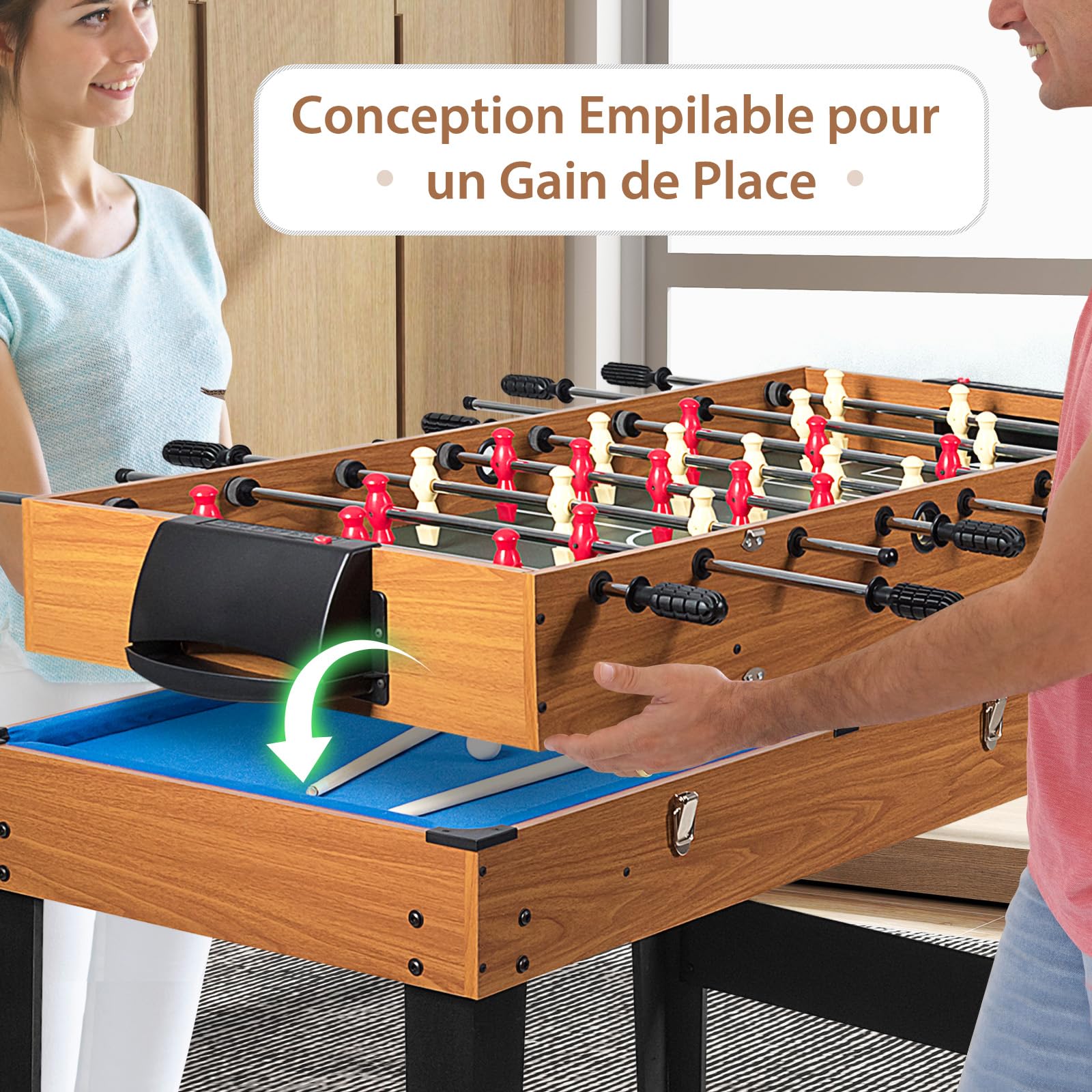 DREAMADE Table de Jeu Combo 3-en-1, Table de Billard Multi-Jeux avec Baby-Foot, Air Hockey et Billard, Jeux d'Arcade de Sport de 48" avec Accessoires pour la Maison, Salle de Jeux, Salle de Loisirs