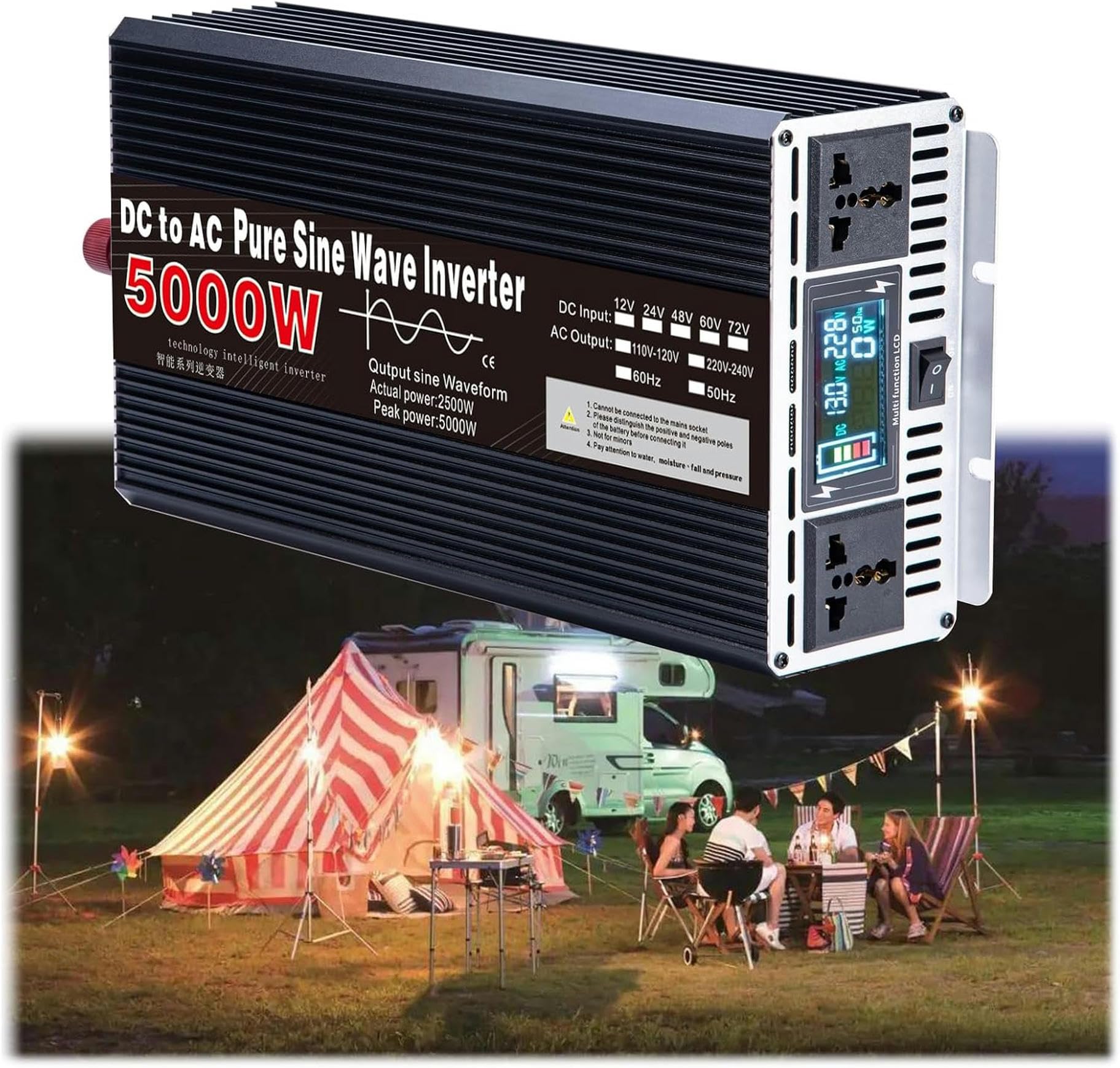 Convertidor de CA de 5000W de 12V y 24V a 120V con onda sinusoidal pura