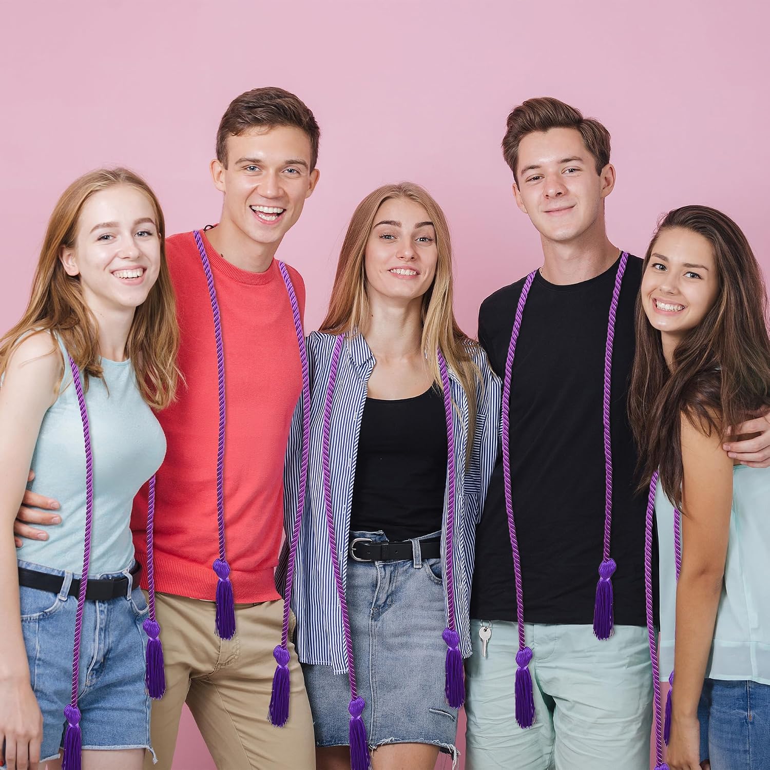 65 Pieces Graduation Honor Cord with Tassel 67 inch Polyester Braided Honor Cord for Bachelor Gown Graduation Students (Purple)