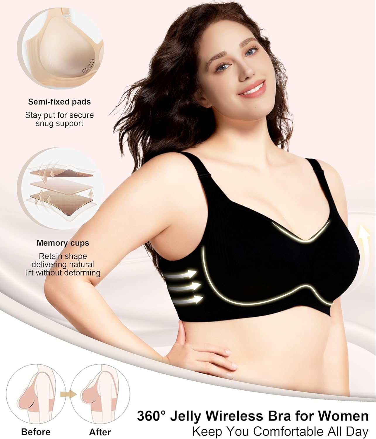 Wireless Jelly Bras for Women,Supportive Seamless T-Shirt Bras,Push Up Comfortable No Underwire Bra with Everyday Bras - Image 3