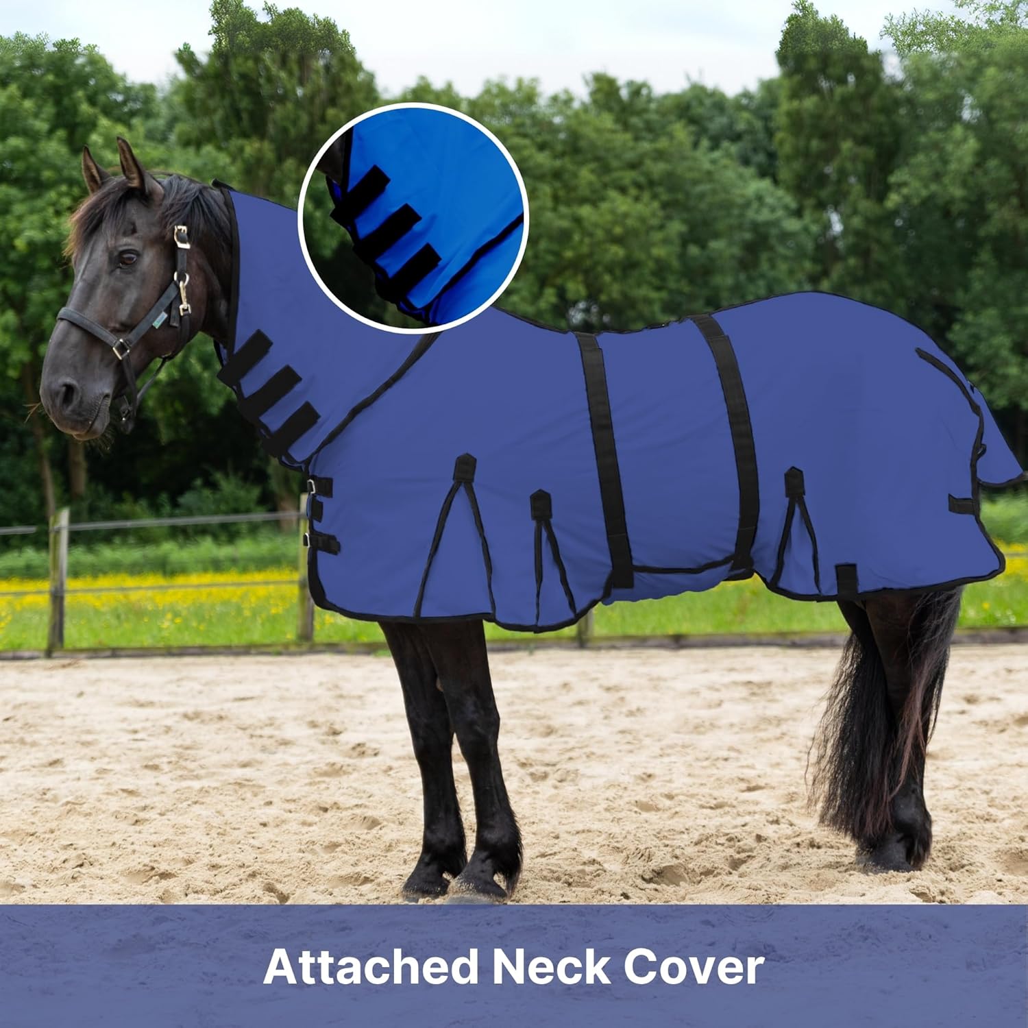 Resistance Durable Mesh Combo Fly Summer Sheet with Belly Guard and Combo Neck Cover (Navy, 78")