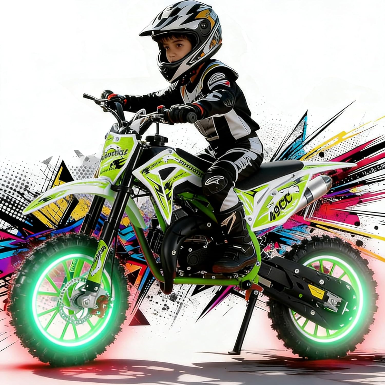 Upgraded 50cc 2-Stroke Kids Dirt Bike, Mini Gas Power Motocross, Off Road Mini Motorcycle, Pocket Motorbike with Front Rear Disc Brakes, for Uphill and Off-Road Conditions, Max Load 330Lbs