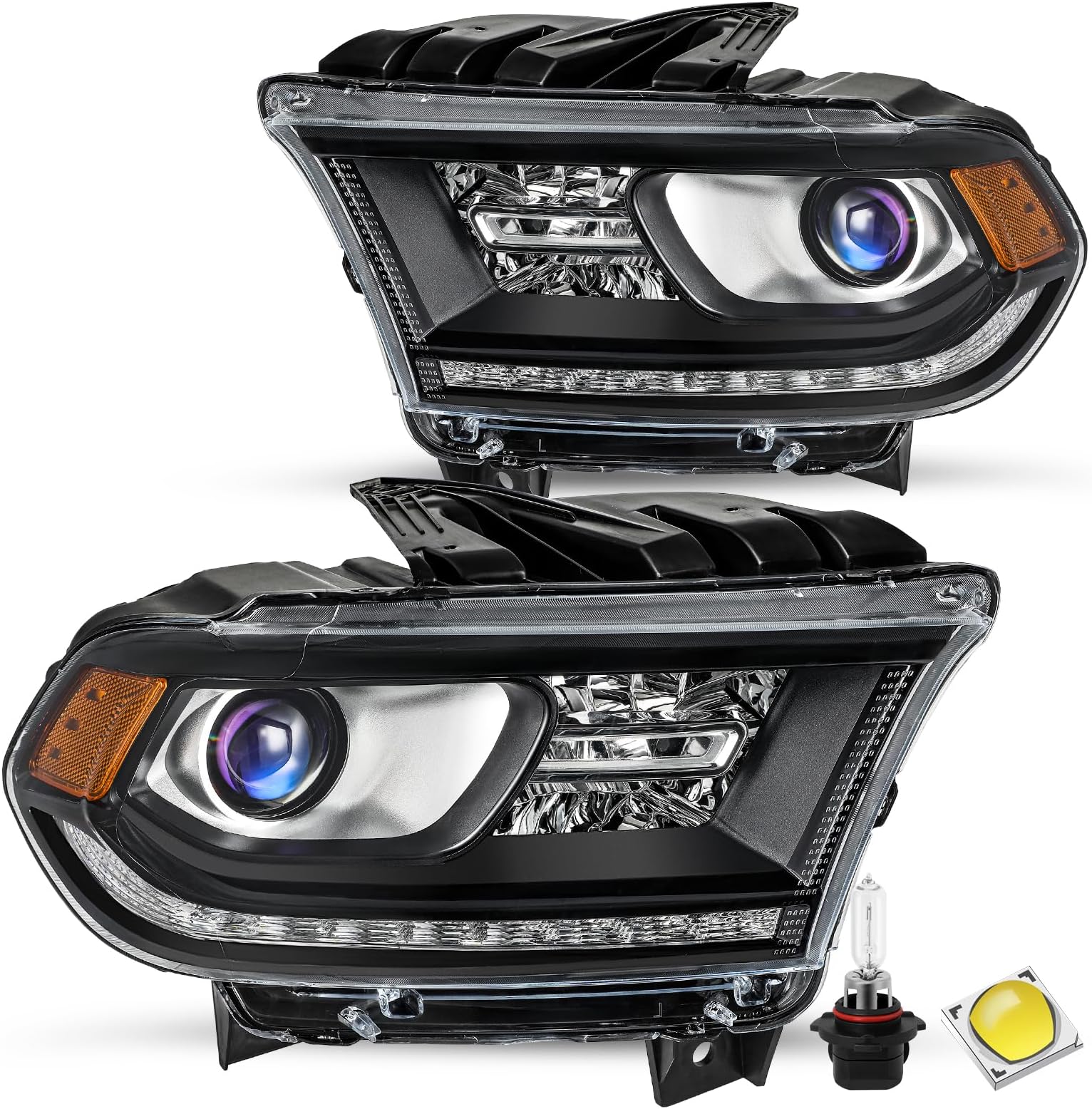 JSBOYAT Headlight Assembly Compatible with 2014-2020 Dodge Durango, Factory Halogen Model Headlamps Replacement Driver and Passenger Side with Bulbs (Not for HID Model)