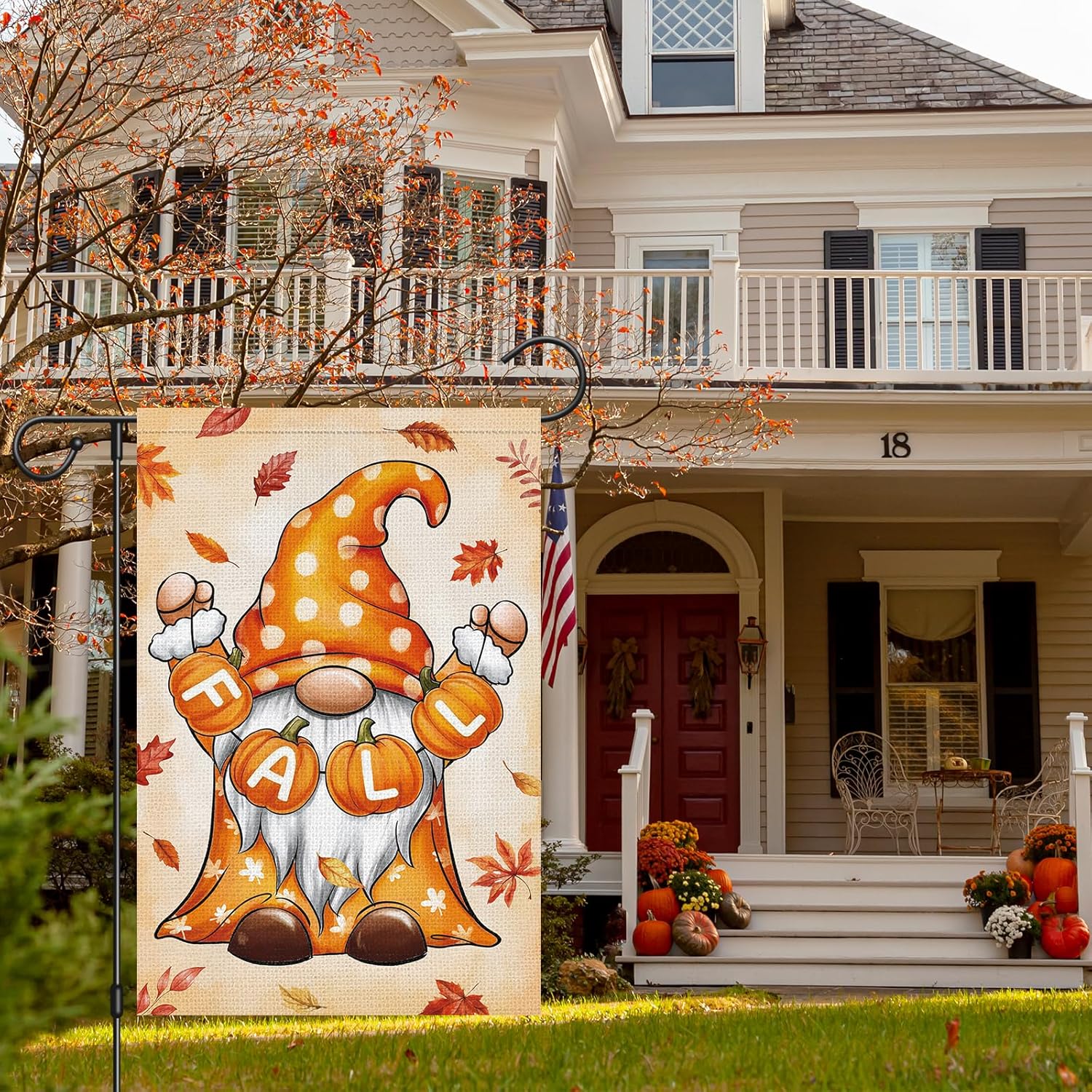 Heyfibro Fall Gnome Garden Flag 12x18 Double Sided Burlap, Autumn Pumpkin Maple Leaves Yard Flags for Thanksgiving Rustic Seasonal Outside Outdoor Decoration (ONLY FLAG) - Image 7