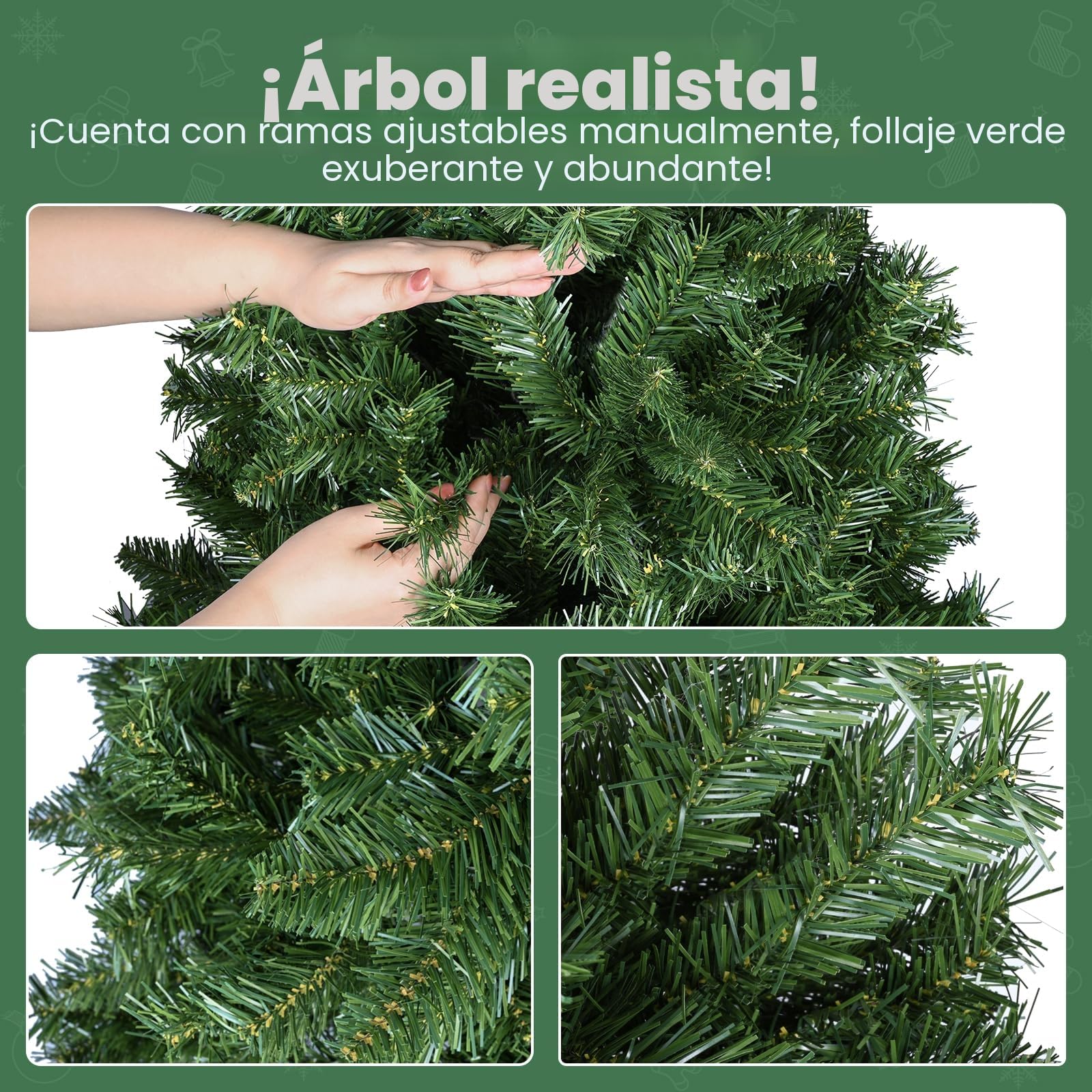 YEAUPE PRO Árbol de Navidad Artificial de 180 cm | 800 Puntas de PVC | Conexión de 3 Secciones, Incluye Base | para Hogar, Sala de Estar y Hotel