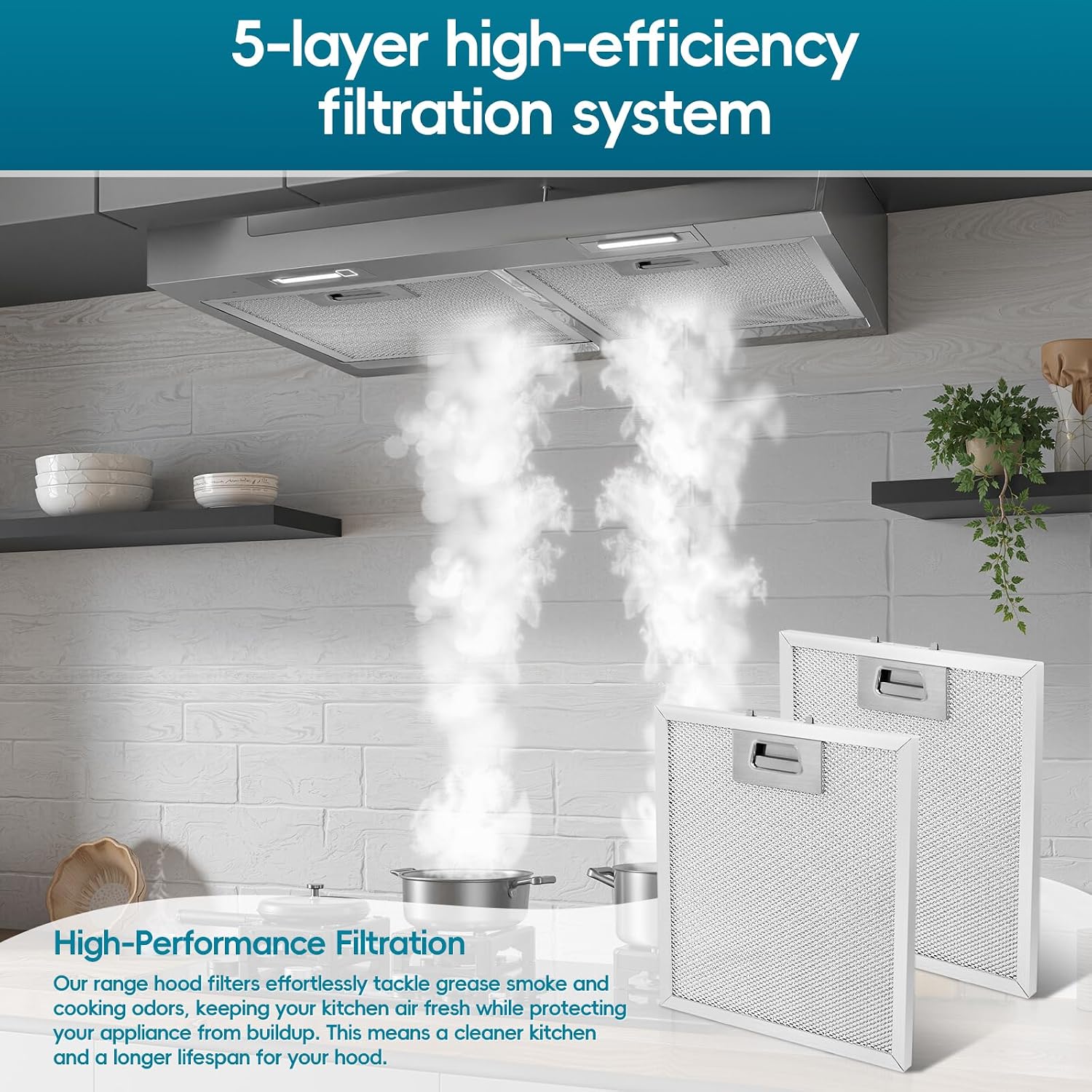 S97018029 Range Hood Filter, 10.25 x 9 x 0.35 inches, 5-Layer Mesh, Compatible with BORAN B5 Series Hoods, 2-Pack Hood Vent Filter, (Aluminum) by ENKTIK