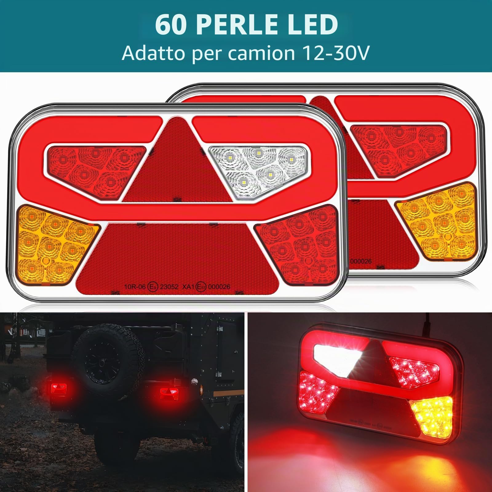 2 pezzi Kit di Luci Posteriori per Rimorchio, Piloti Posteriori per Rimorchio a 13 Pin con 6 Funzioni e Cavo 5,5m, Certificato E-mark per Camion, Roulotte, Trattore, Rimorchio (SENZA luce di