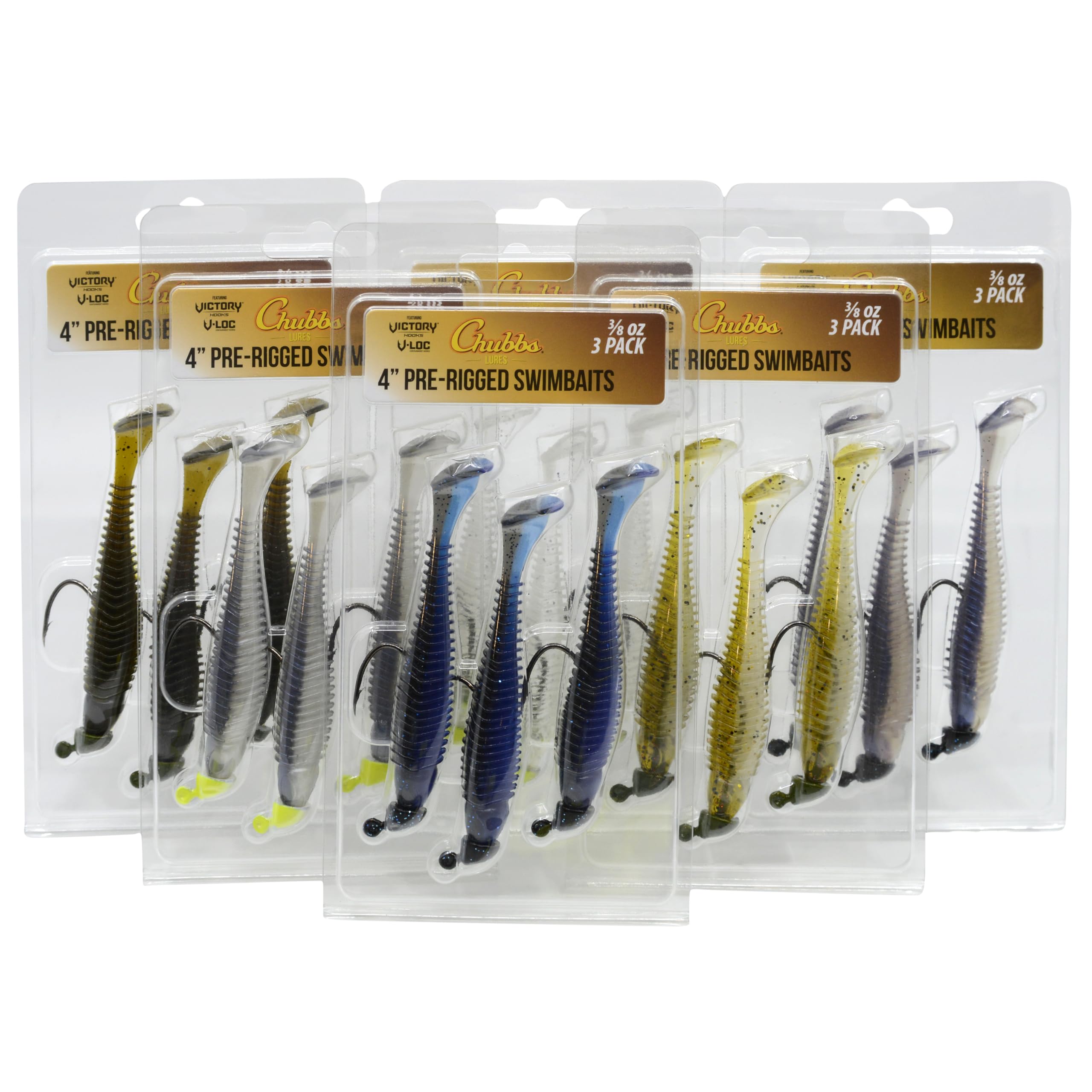 Chubbs Lures Pre-Rigged 4 Inch Swimbait Kit | 6 Different Packs | 18 Total Fishing Lures