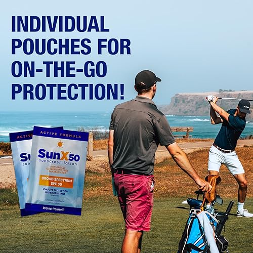 Miniatura 5 de Sun X 50 paquetes de protector solar individual SPF tamaño de viaje, paquete de 25 paquetes de protección solar SPF de amplio espectro sin