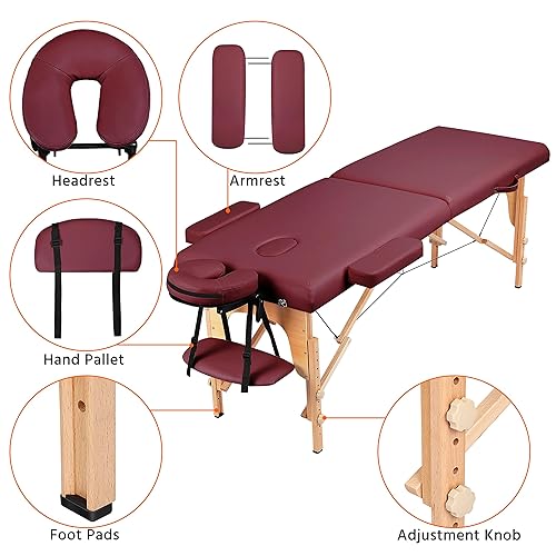 Miniatura 5 de Yaheetech Cama de spa portátil para pestañas, cama de masaje, mesas de pestañas plegables, cama de tatuaje ajustable, 2 pliegues con bolsa no