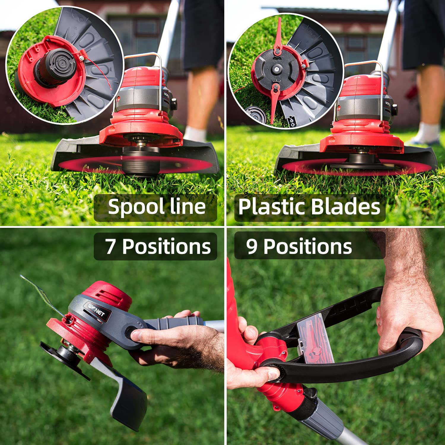 Coupe Bordures sans Fil avec 2 Batteries & Chargeur - Poignée Rotative et Manche Télescopique - Avancée Automatique du Fil - Outil de Jardin Puissant et Pratique
