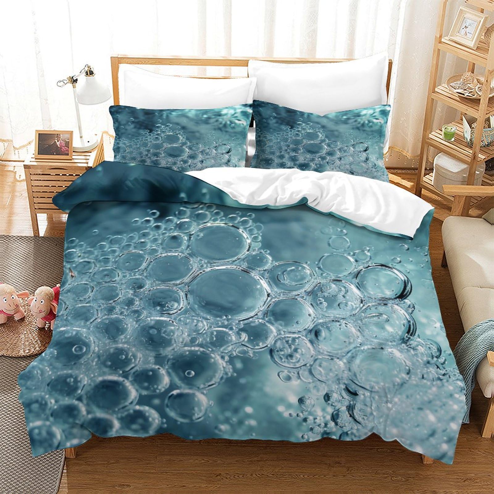 P1s9u7w5y Water Ripple-5 3D Printed Blue Water Ripple Duvet Cover Set 3Pcs Microfiber Wave Bedding Set Double（200X200cm）