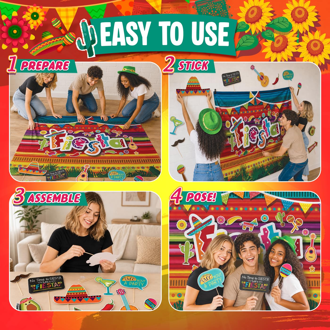 Fiesta Theme Photography Backdrop & Studio Props Kit, Cinco De Mayo Party Decorations, Mexican Photo Booth Background for Pictures, Summer Pool Mexicana Birthday Party Supplies — Amazon image 4