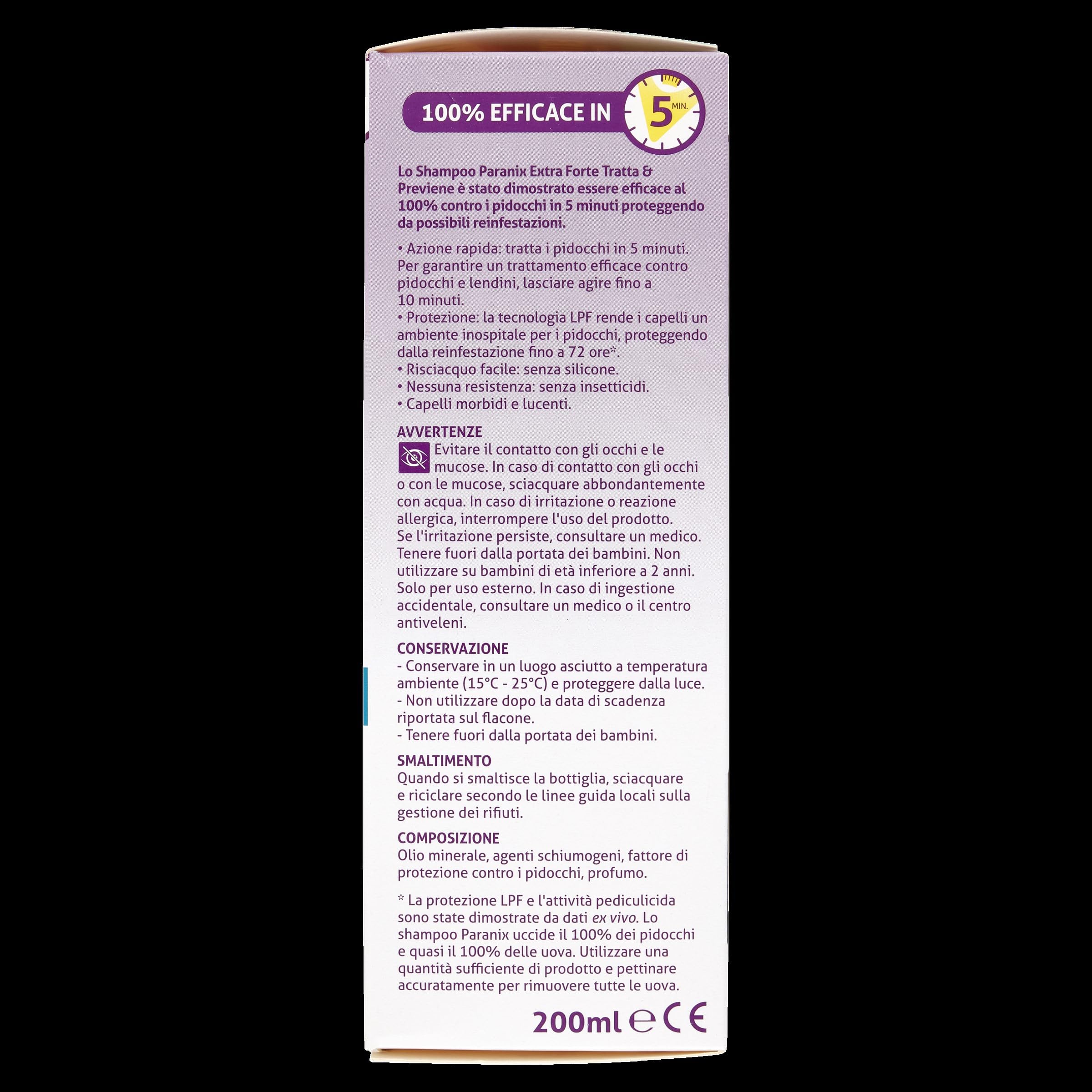 Paranix Shampoo Extra Forte Tratta & Previene Pidocchi e Lendini In 5 Minuti, Multicolore, 200 ml
