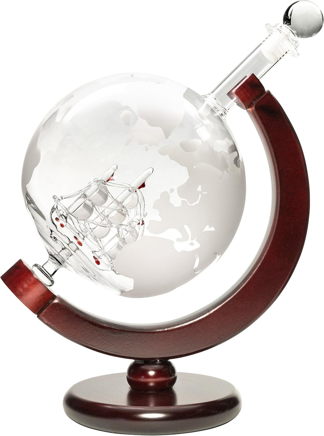Large Globe Decanter Set – 50 Ounce Globe Design Whiskey Liquor Decanter with Wooden Stand, 2 Diamond Glasses, and Funnel – Elegant Liquor Dispenser for Home Bars