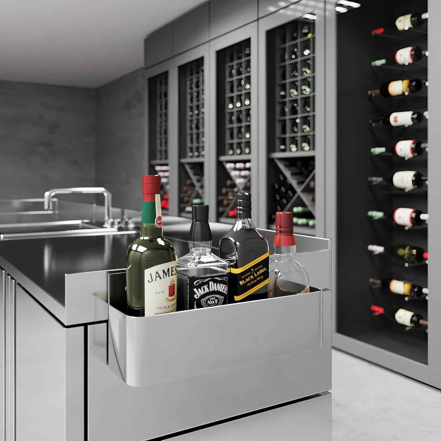 AmGood 15 in. Single Tier Stainless Steel Speed Rail Rack for Commercial Bars, NSF