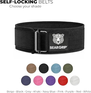 BEAR GRIP Premium Self-Locking Weight Lifting Belt – Gym Belt for Powerlifting, Bodybuilding, Squats, Deadlifts & Olympic Lifts – Weightlifting Belt for Men & Women