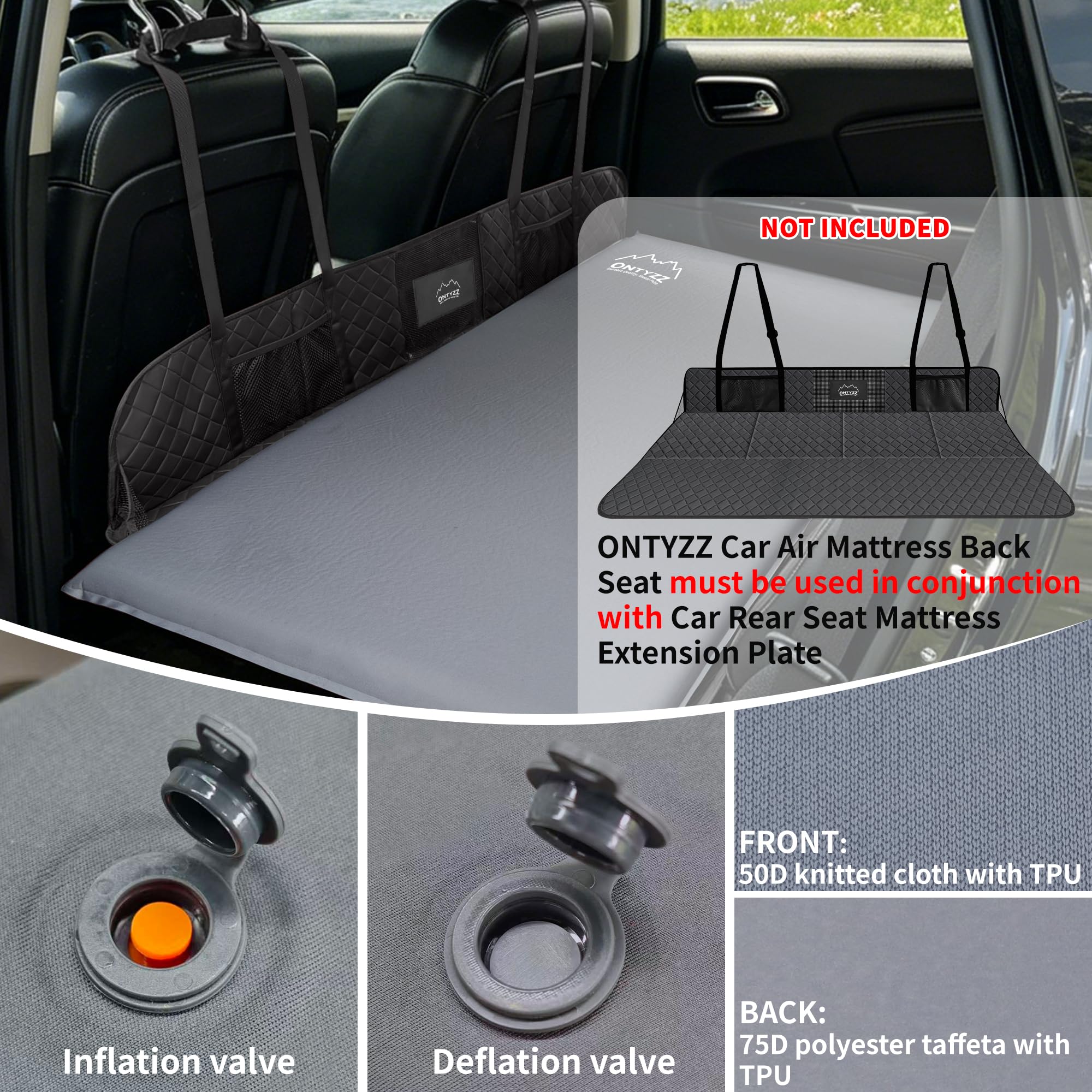 ONTYZZ Samochodowy materac samopompujący się do spania, lekki materac dmuchany z pompką wylotową, składana karimata na kemping, do podróży, dla gości, na zewnątrz