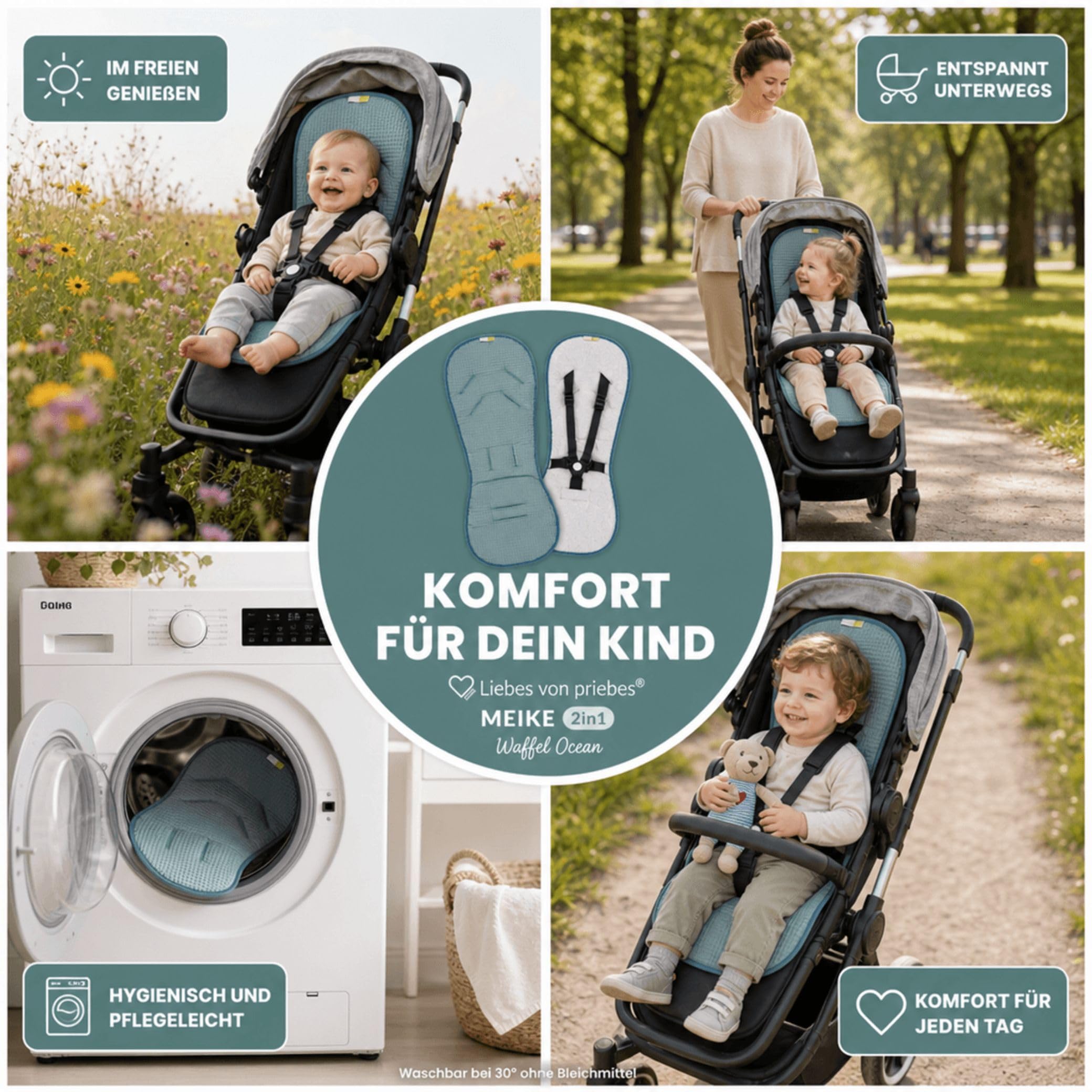 MEIKE 2in1 Sitzauflage Universale Sitzeinlage für Kinderwagen und Buggy 100% Baumwolle waschbar atmungsaktiv