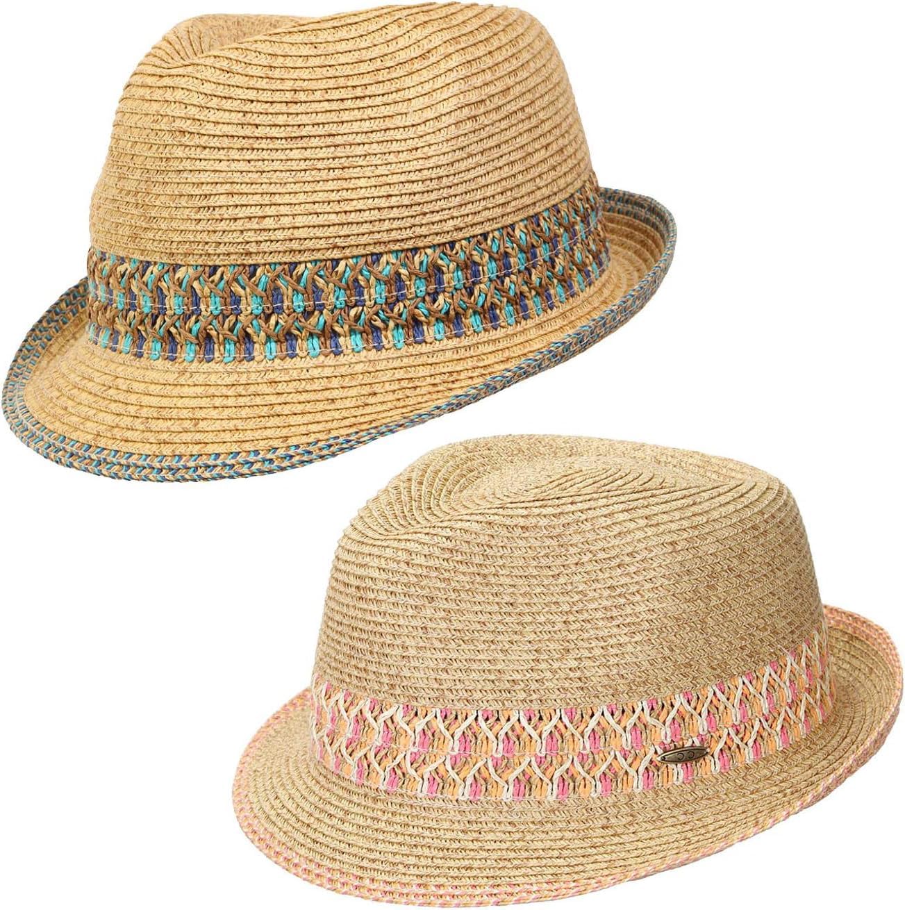 Funky Junque Women's Straw Fedora Sun Hat - UPF 50+ Protection, Short Brim, Stylish Woven Pattern