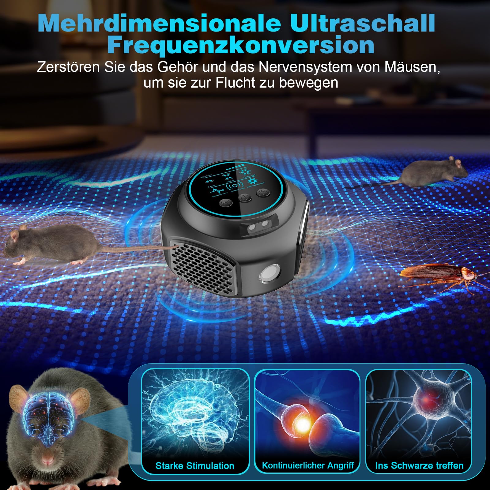 Ultraschall Maus und Ratten 360°, Ultraschall Mäuseabwehr mit Stecker, Mäuseabwehr Rattenabwehr mit Ultraschall, Ultraschall Gegen Ratten für Nagetiere, Mäuse, Eichhörnchen, Spinnen, Plötze