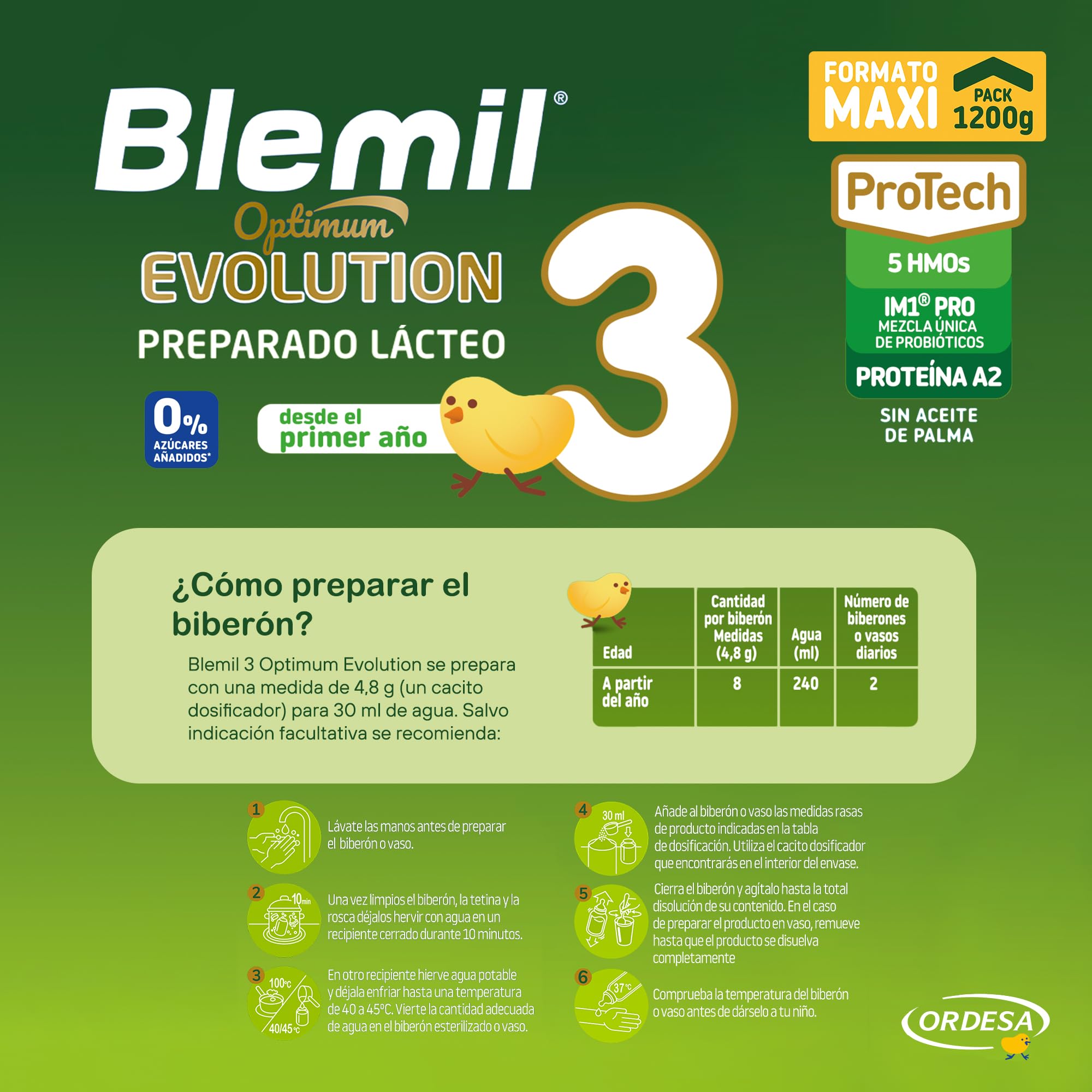 Blemil 3 Optimum Evolution 1200g Preparado Lácteo en Polvo para Niños 1-3 años 0% Azúcares Añadidos sin Aceite de Palma