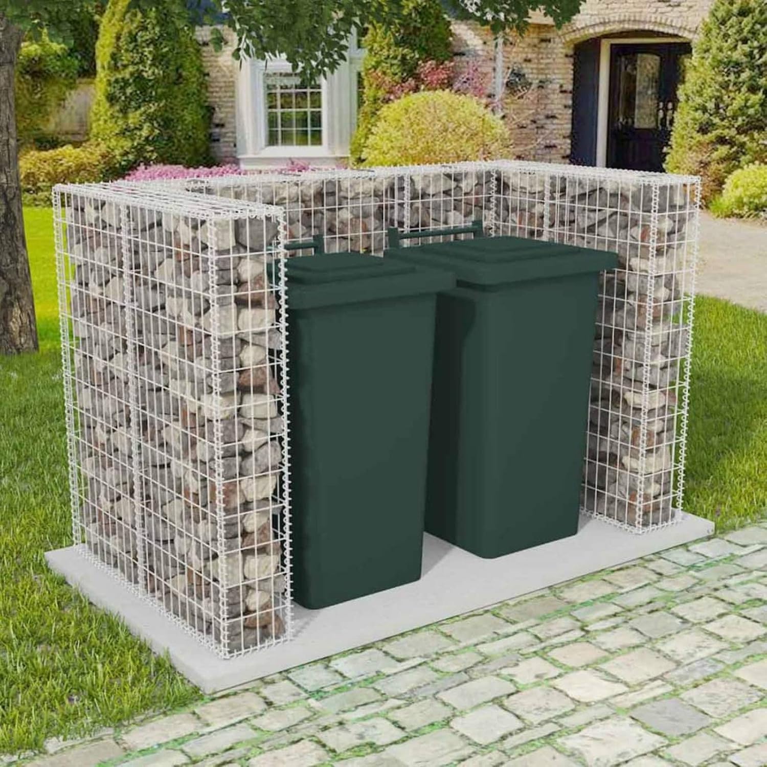 Yolola Gabion Triple Wheelie Bin Enclosures Stone Baskets for Garbage