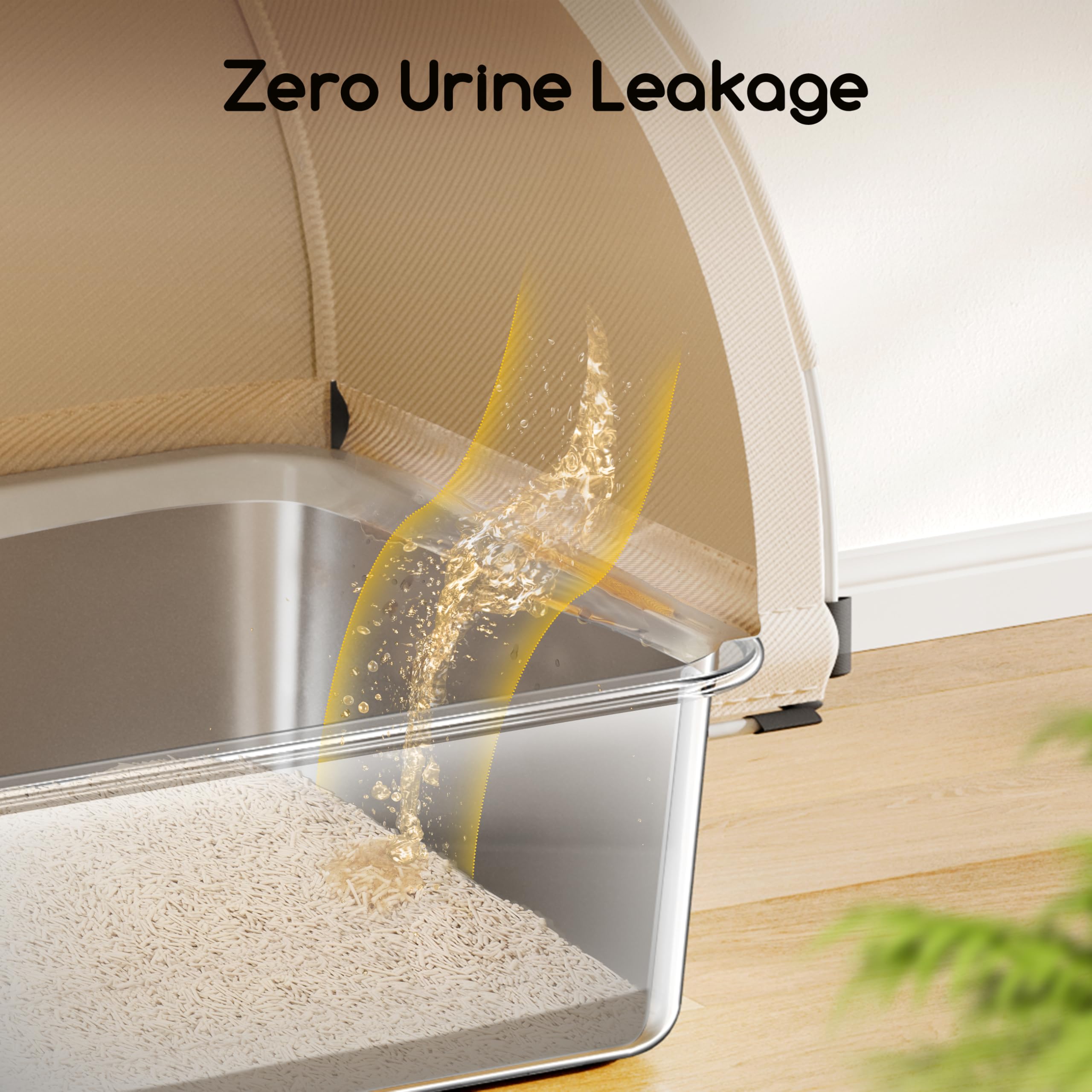 Meowant Lettiera Gatto in Acciaio Inox, Lettiere XXL, Design Copertura in Tessuto Chiuso, Toilette Grande per Gatti di Grossa Taglia, Antiaderente, Prova Perdite, Staccabile e Facile Pulire, Bianco