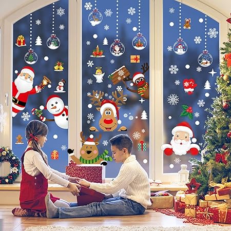 Christmas Window Clings, 218 Pcs Christmas Window Stickers, 10 Sheets Reusable Xmas Window 