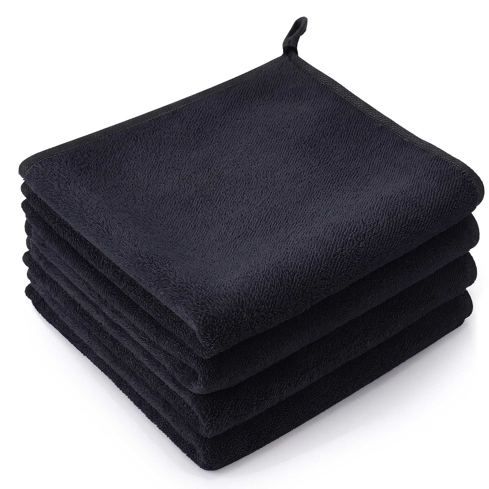 saerryor 4 Pack Microfiber Hand Towel, Soft Absorbent Hand Towels with Hanging Loop, Small Guest Towel Quick Dry Black Hand Towels for Kitchen Bathroom Spa