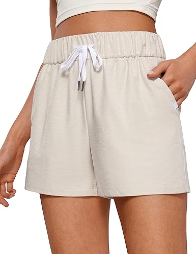 CRZ YOGA Pantalones cortos suaves para mujer, cintura alta de 3 pulgadas, para uso casual, descanso, entrenamiento, cómodo verano con bolsillos