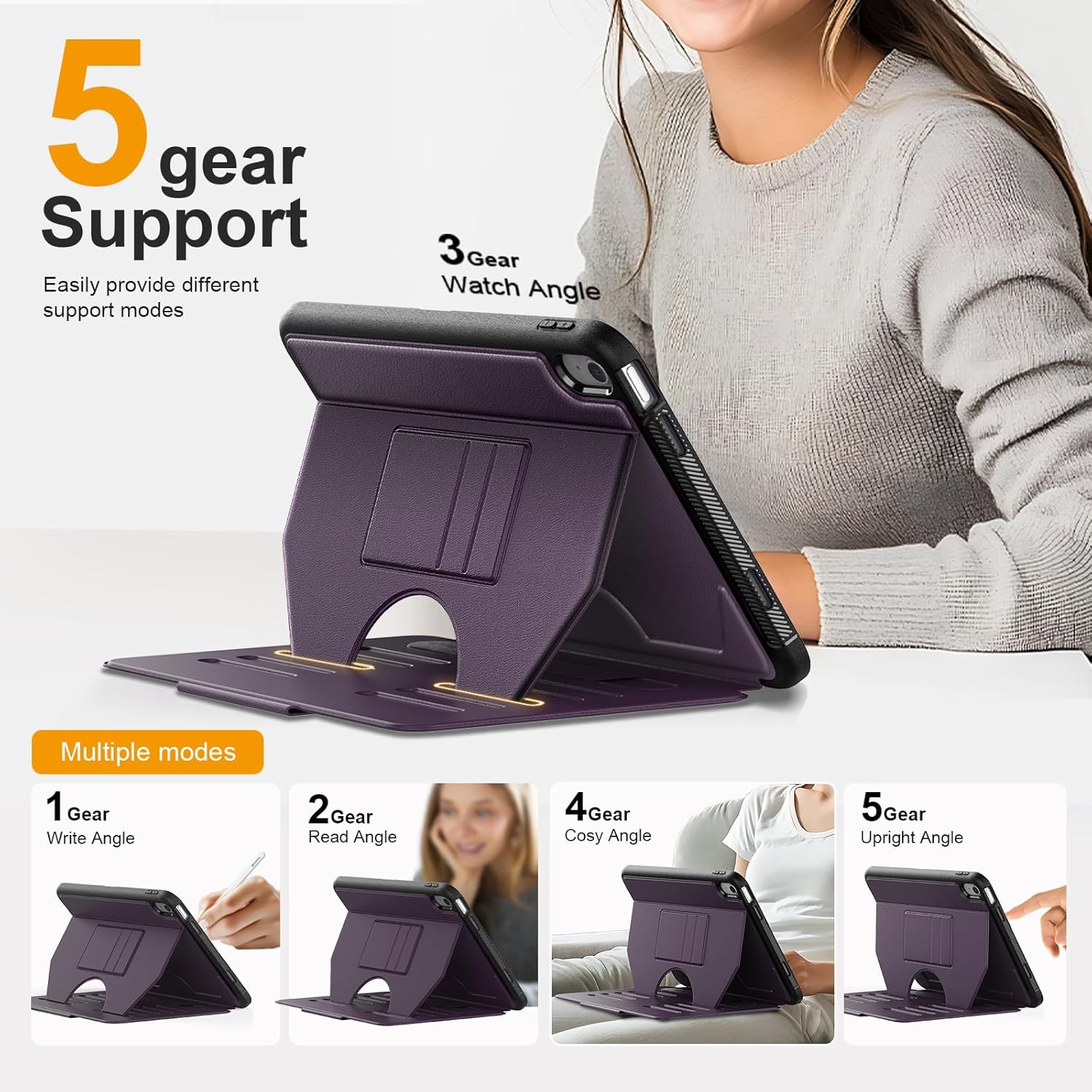 KAIJIAbox Case for iPad (A16) 11th Generation 11 Inch (2025), for iPad 10th Generation 10.9 Inch (2022), Multiple Angles Magnetic Stand Cover, Shockproof Back, Pencil Holder, Auto Sleep/Wake, Purple