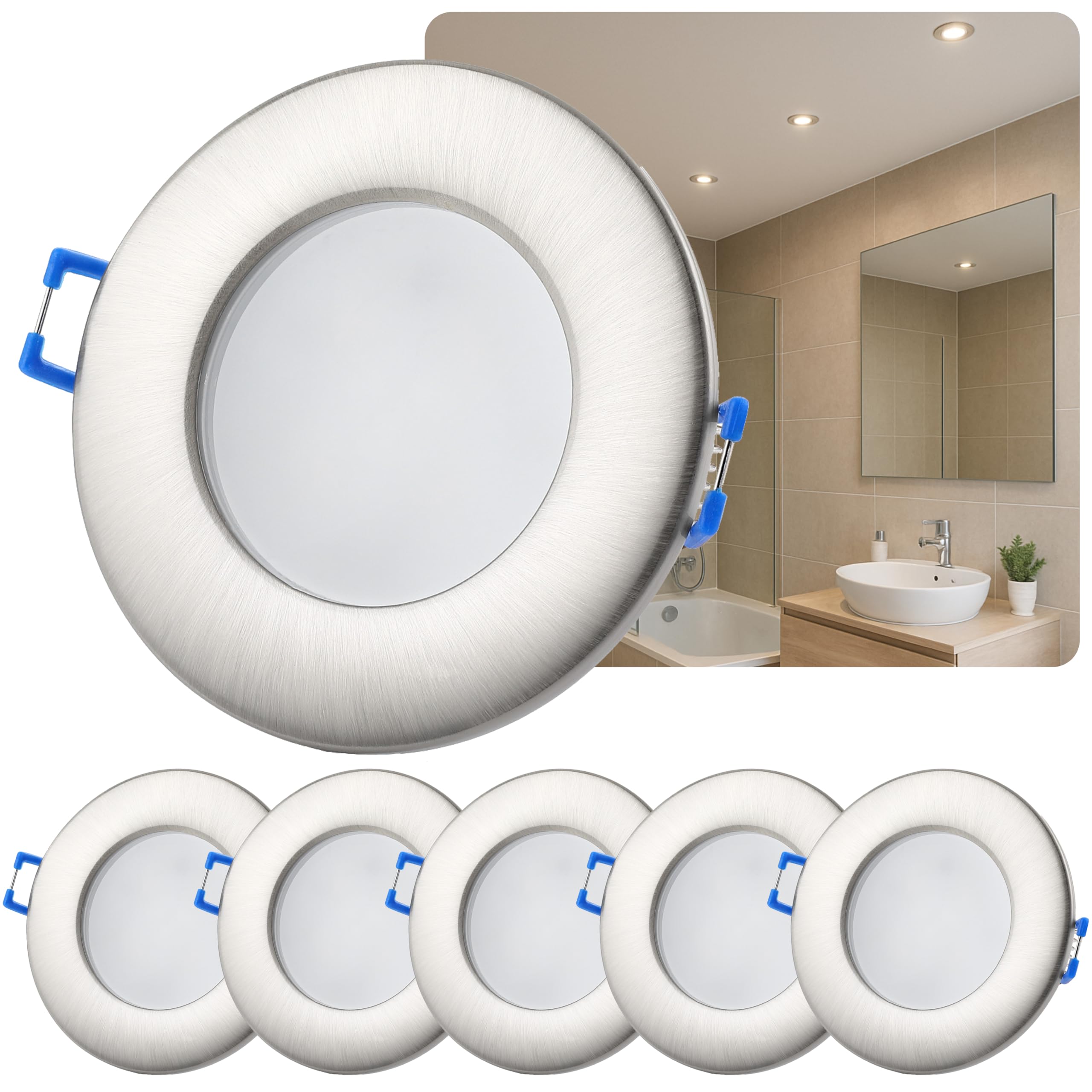 Sweet Led Einbaustrahler 230V IP44 – 5er Set flache Deckensp