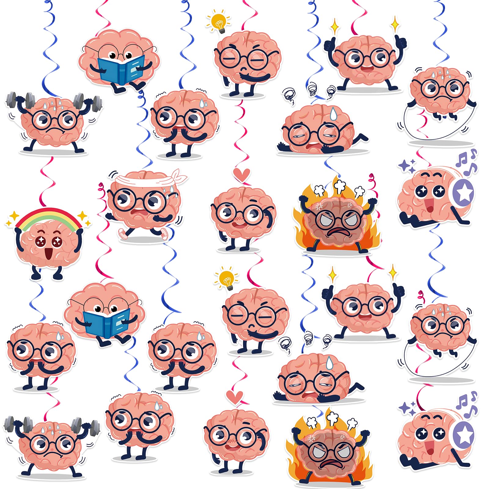 24 Pcs Brain Stickers Brain Hanging Swirls Party Decorations Brain Ceiling Decorations Hanging for Boys Girls Funny Birthd...