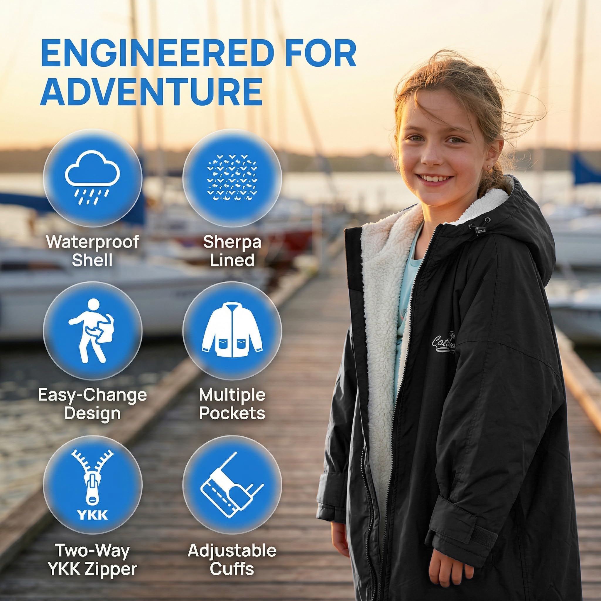 Catalonia Classy Wickelmantel Wasserdicht für Kinder, Wärmemantel Schwimmen mit Sherpa-Futter, Surf Dry Poncho Robe für Junge Mädchen