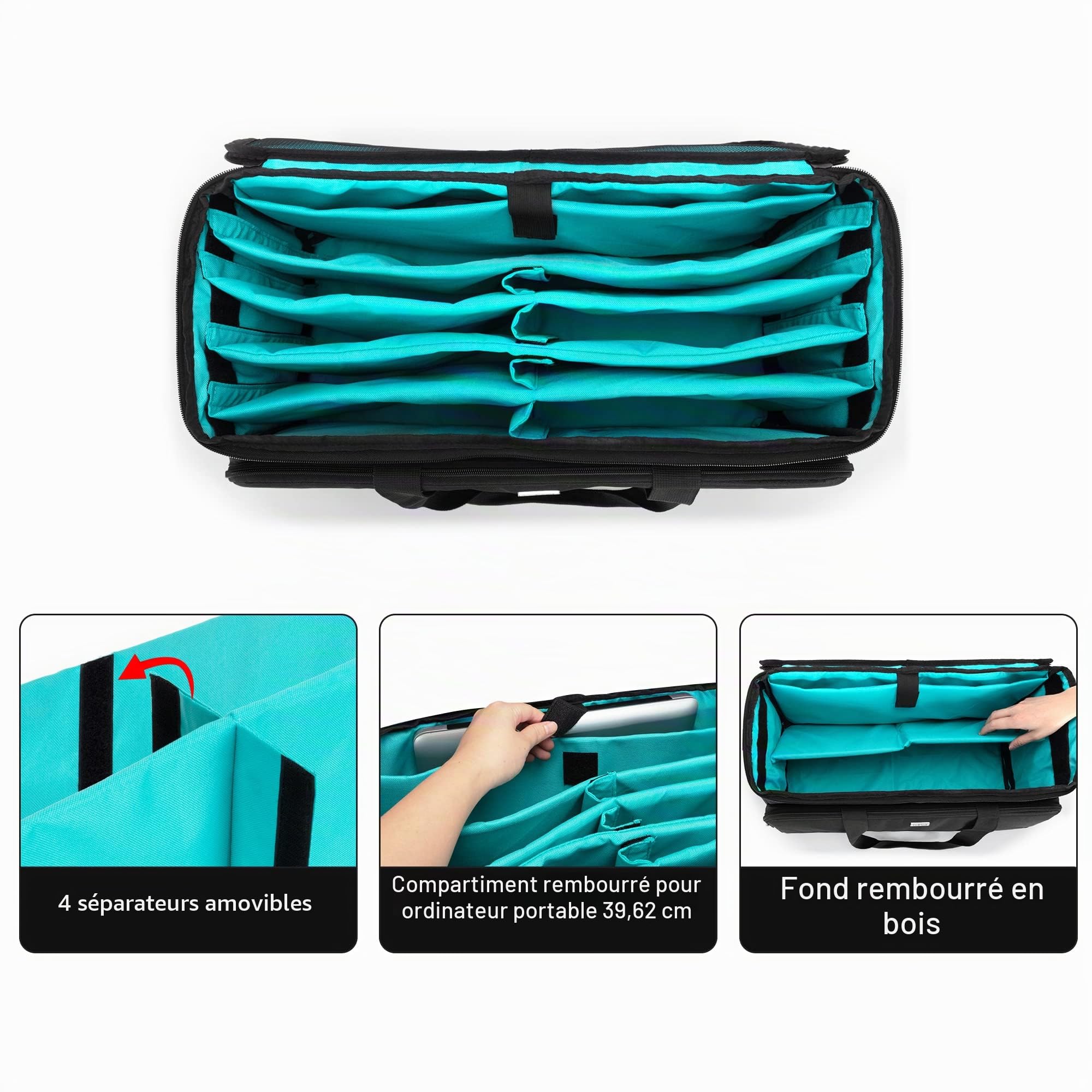 LoDrid Sac pour équipement DJ et câbles avec séparateurs Amovibles | Sac DJ avec séparateurs pour ordinateur portable 15,6 pouces et équipement musical, fond rembourré (sac seul)