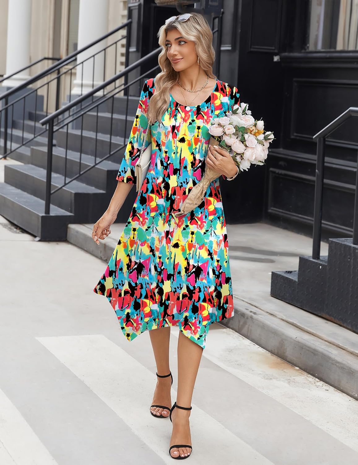 Zeagoo Midi Dresses Women 2026 Spring Dress 3/4 Sleeve Casual Dresses with Pockets A Line Summer Beach Sundress - Image 3