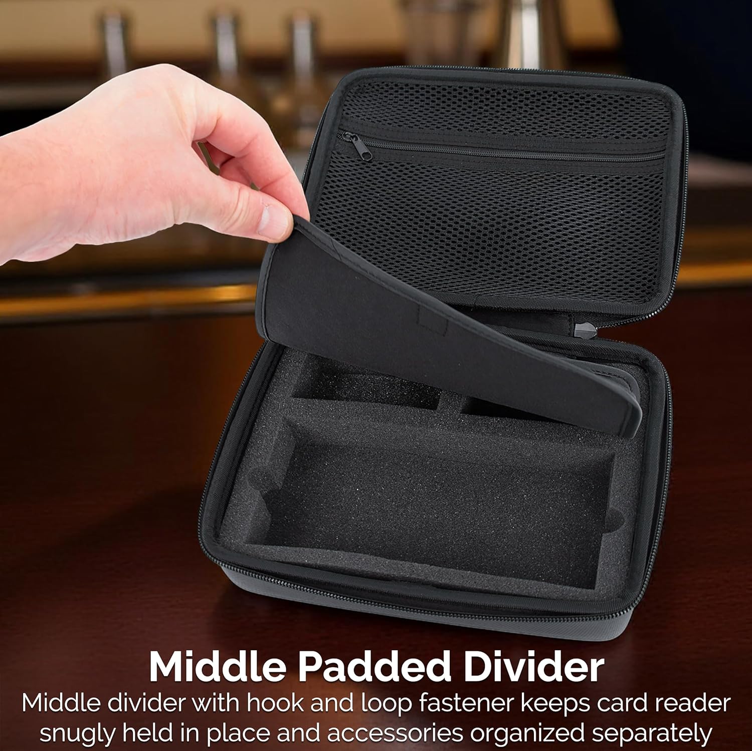 CASEMATIX Travel Case Compatible with Square Handheld Credit Card Machine Point of Sale Card Reader, Impact Resistant Exterior with Padded Foam Screen Protection and Storage for Accessories