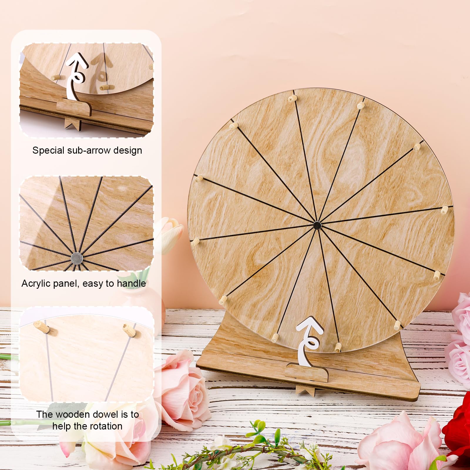 LRMBKM 12 Slots Prize Wheel,12 Inch Prizes Spinner with Stand and Heavy Duty Base,Ruleta De Premios,Spin The Wheel for Fortune Spinning Game Carnival & Engaging Home Parties,Tradeshow