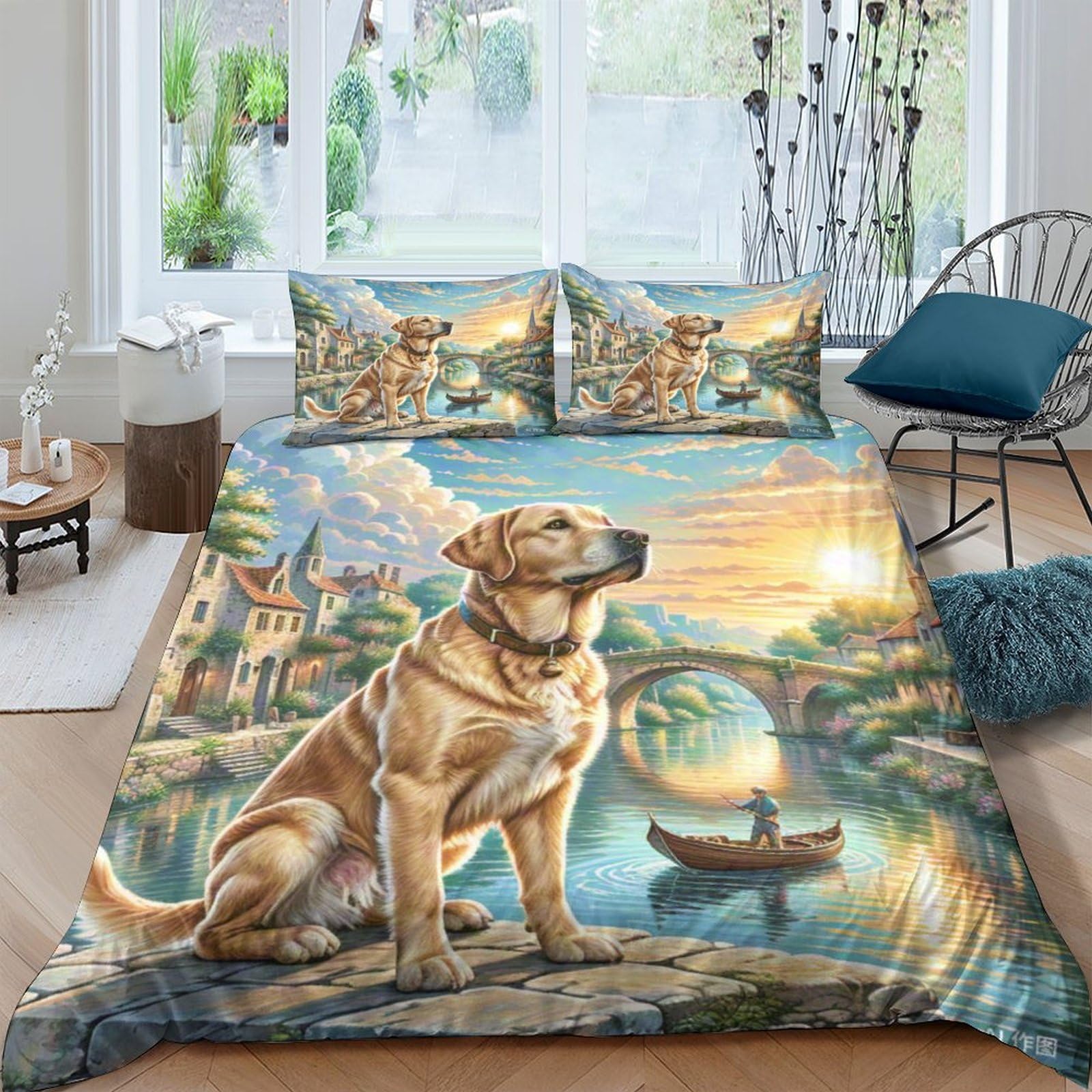 Housse de couette Labrador anti-plis en microfibre douce 220x240 cm avec zip caché