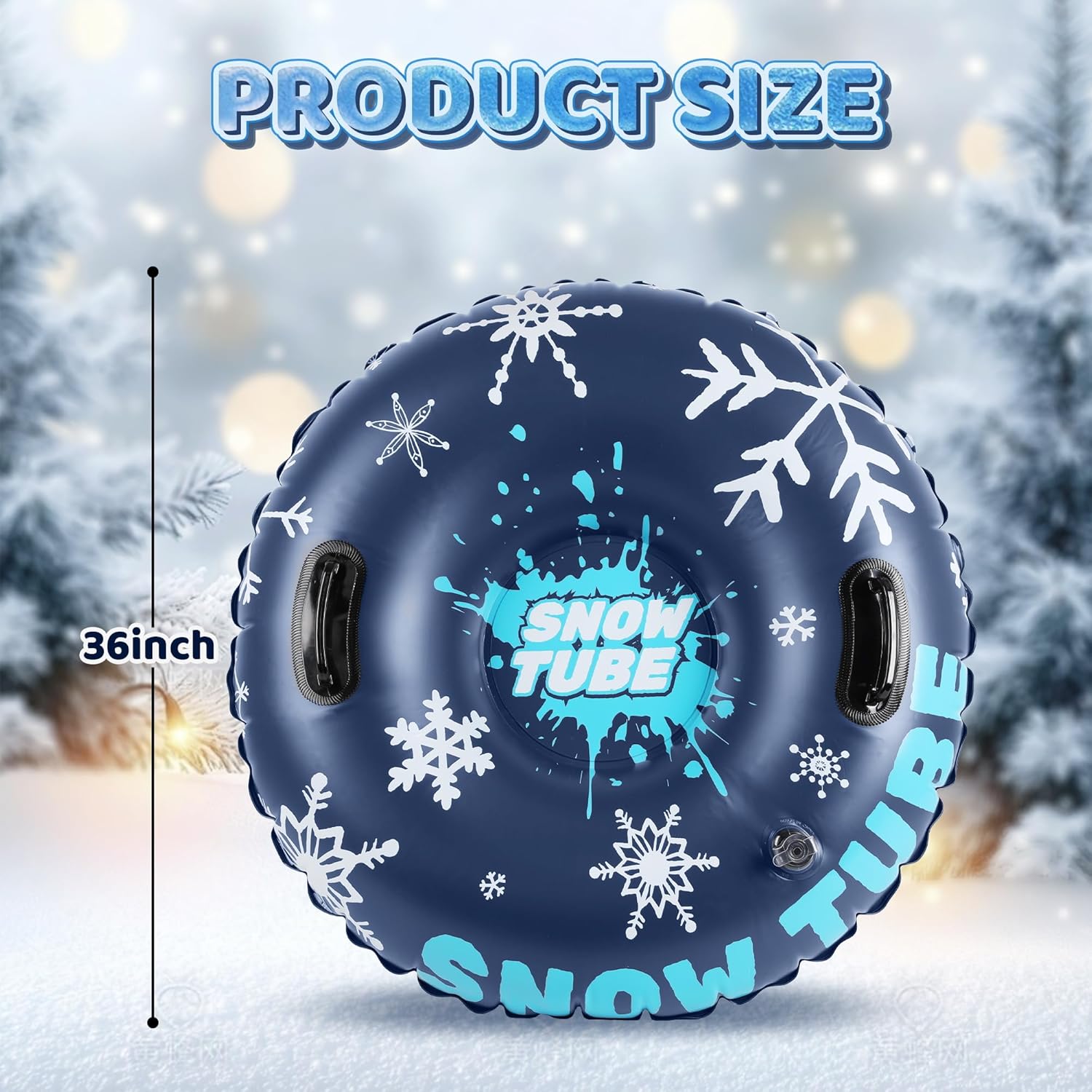 36 Inch Inflatable PVC Snow Tubes for Adults & Kids - Family Outdoor Winter Sledding Set with Thickened Hard Bottom & Handles for Safe Winter Snow Sports Fun