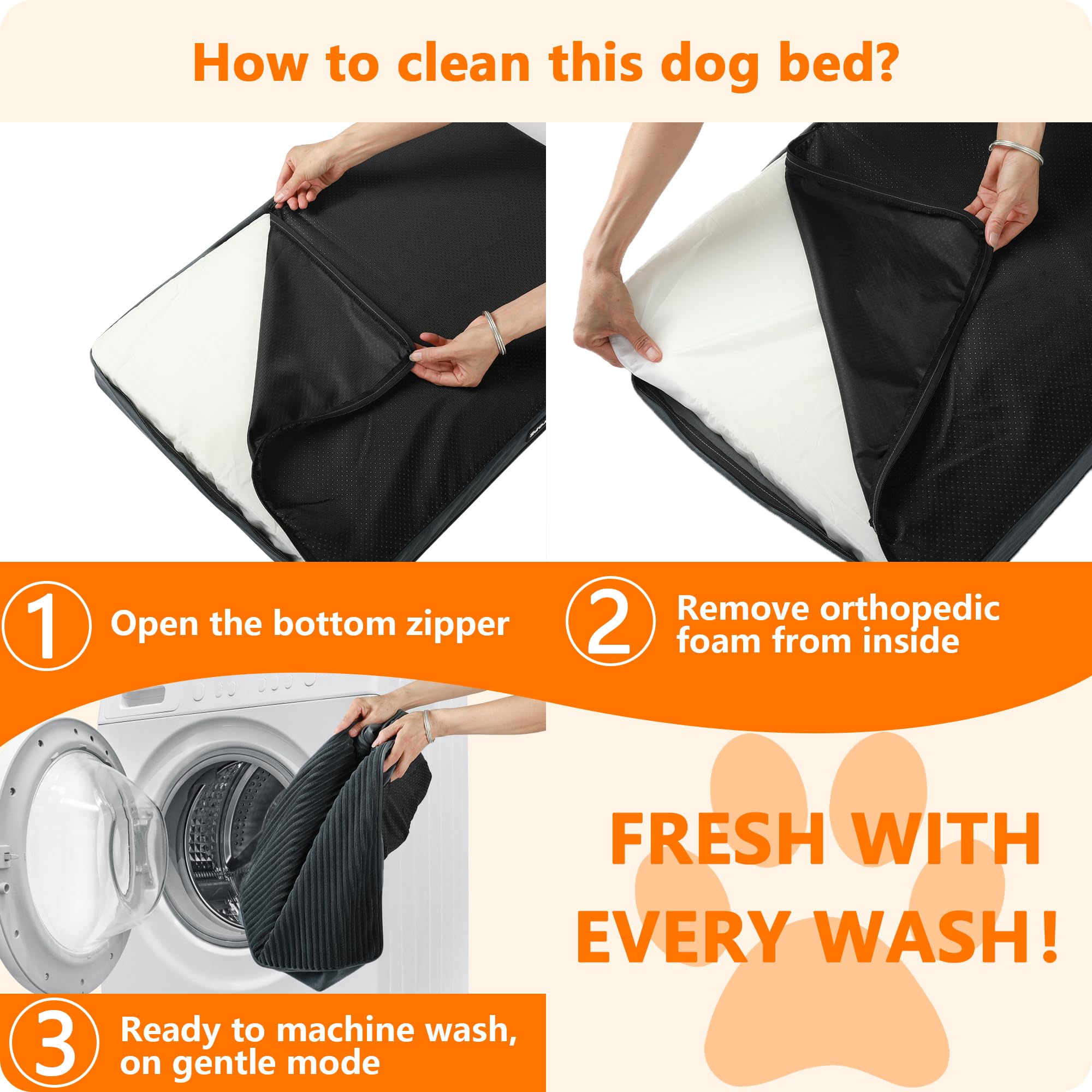 HMTOPE Orthopädisches Hundebett, 10cm Dicke Hundekissen für Mittelgroße Hunde, Grosse Hunde, Abnehmbar und Waschbar Hundematte, rutschfeste Unterseite, Wasserdichtes Innenfutter, 112 cm, Dunkelgrau