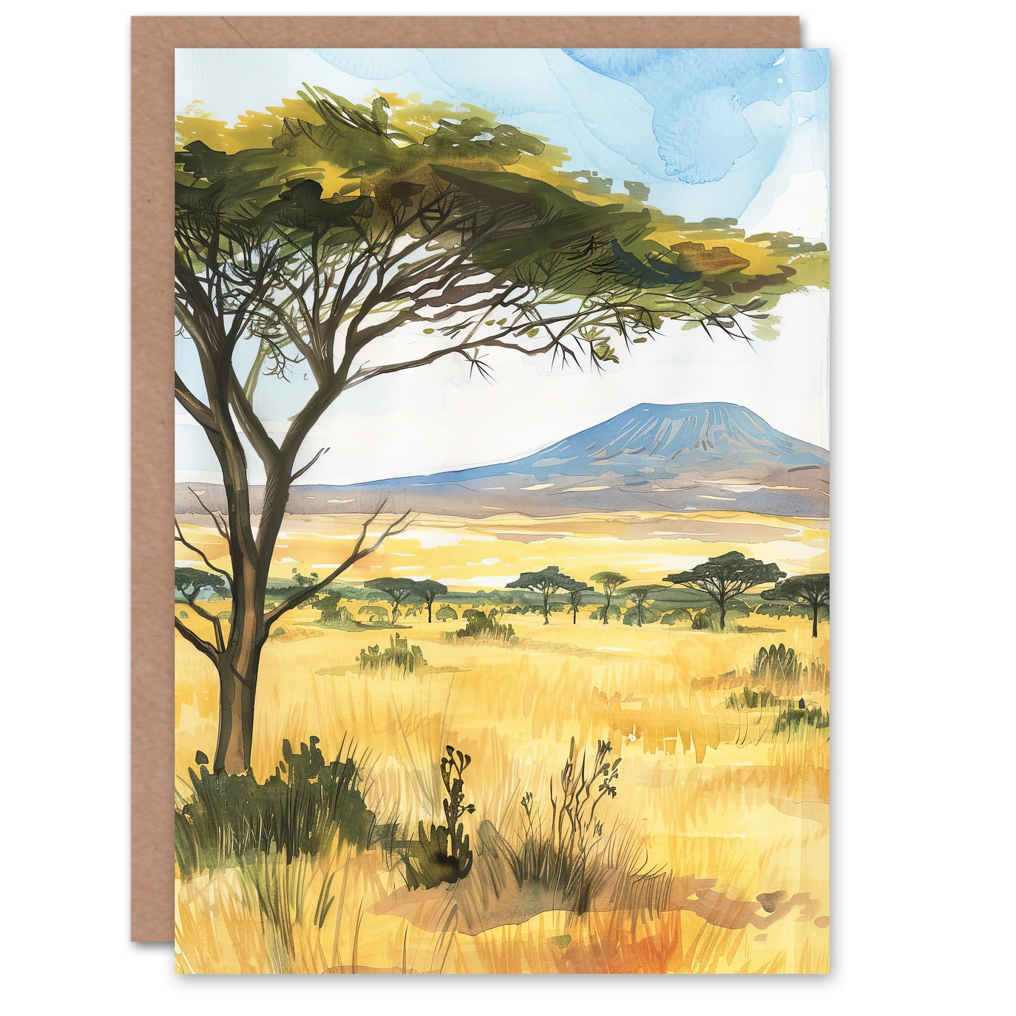 Artery8 Greeting Card Mount Kilimanjaro Savanna Tanzania Landscape Blank For Him Or Her Art Birthday Card