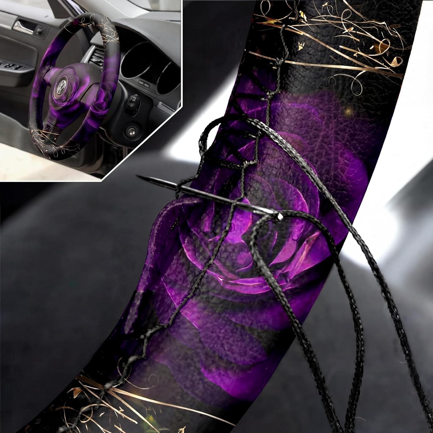 Tallew 15 Pcs Rose Flower Car Seat Covers Set for Women, Purple image 5