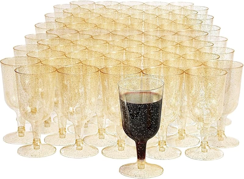 MATANA 50 db Prémium Műanyag Borospohár Arany Csillámmal, 180 ml - Mosogatógépben Mosható, BPA-mentes Pezsgős Poharak Esküvőkre, Partikra
A