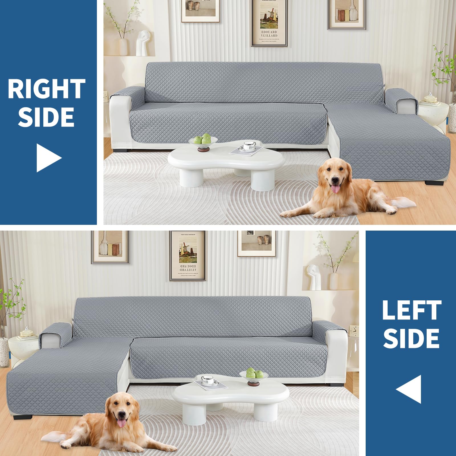 YSTELLAA Impermeabile Copridivano 3 Posti Con Penisola (L 255 CM), Copridivano Angolare Destra/Sinistra Universale Reversibile, Antigraffio, Antiscivolo, Antimacchia, Facile Lavare, Grigio Chiaro